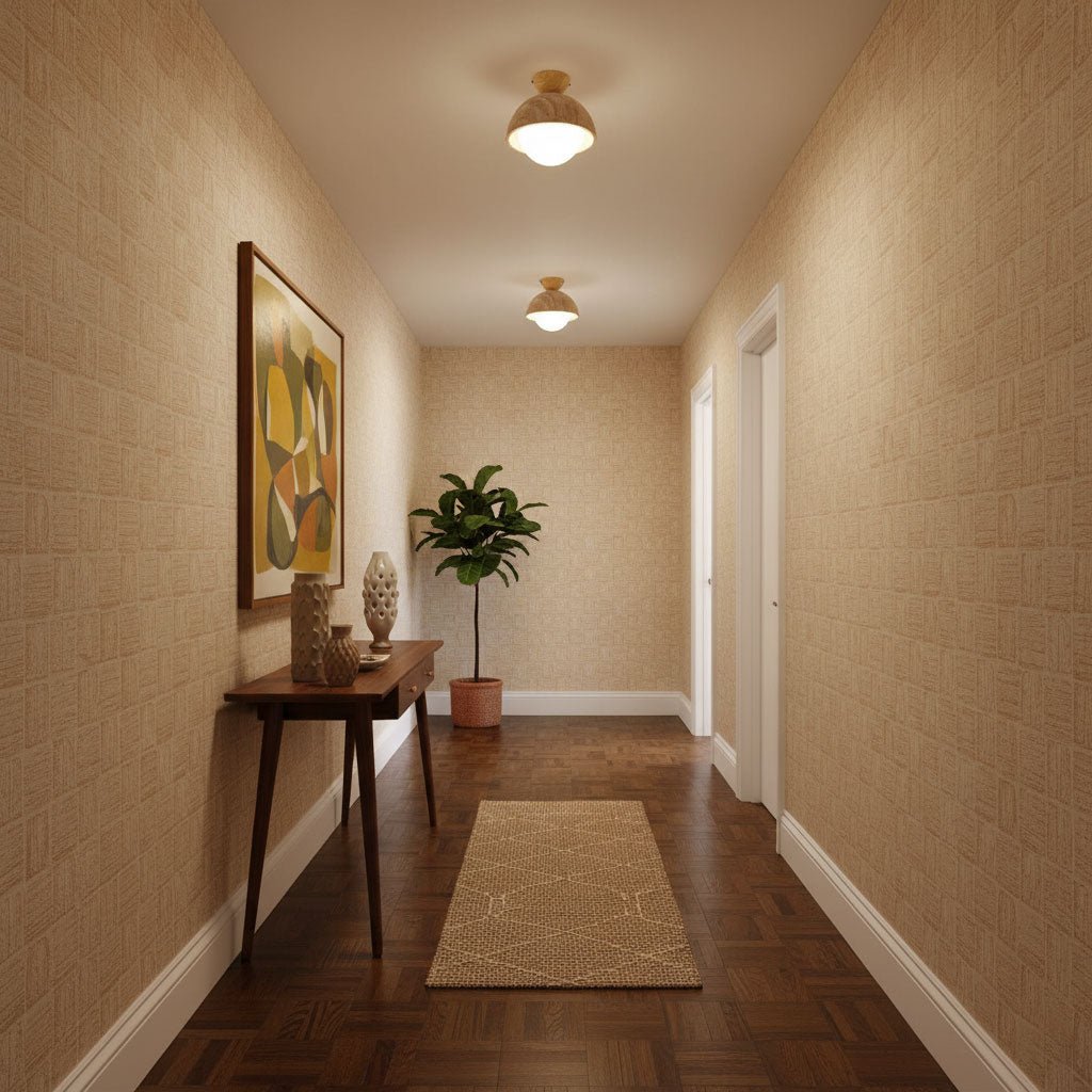 Nerio Modern Travertine & Wood Ceiling Light