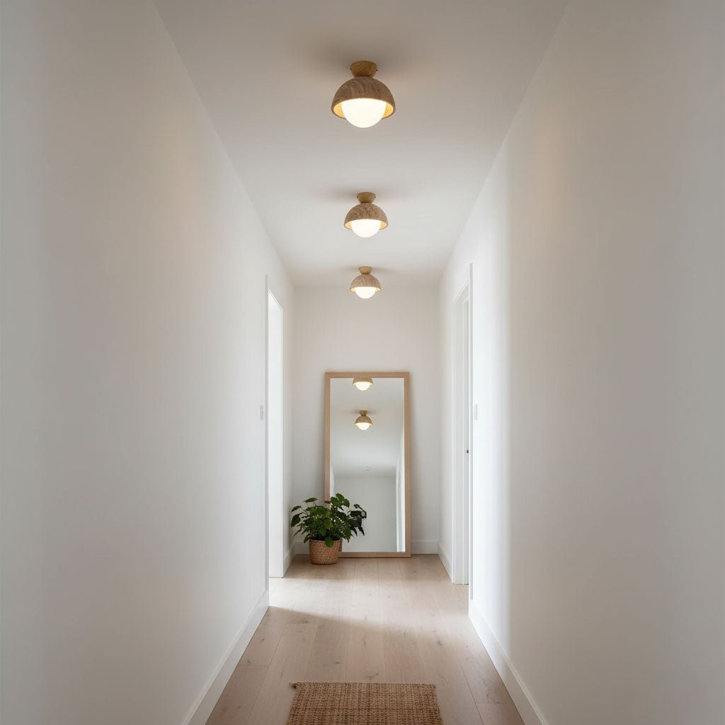 Nerio Modern Travertine & Wood Ceiling Light