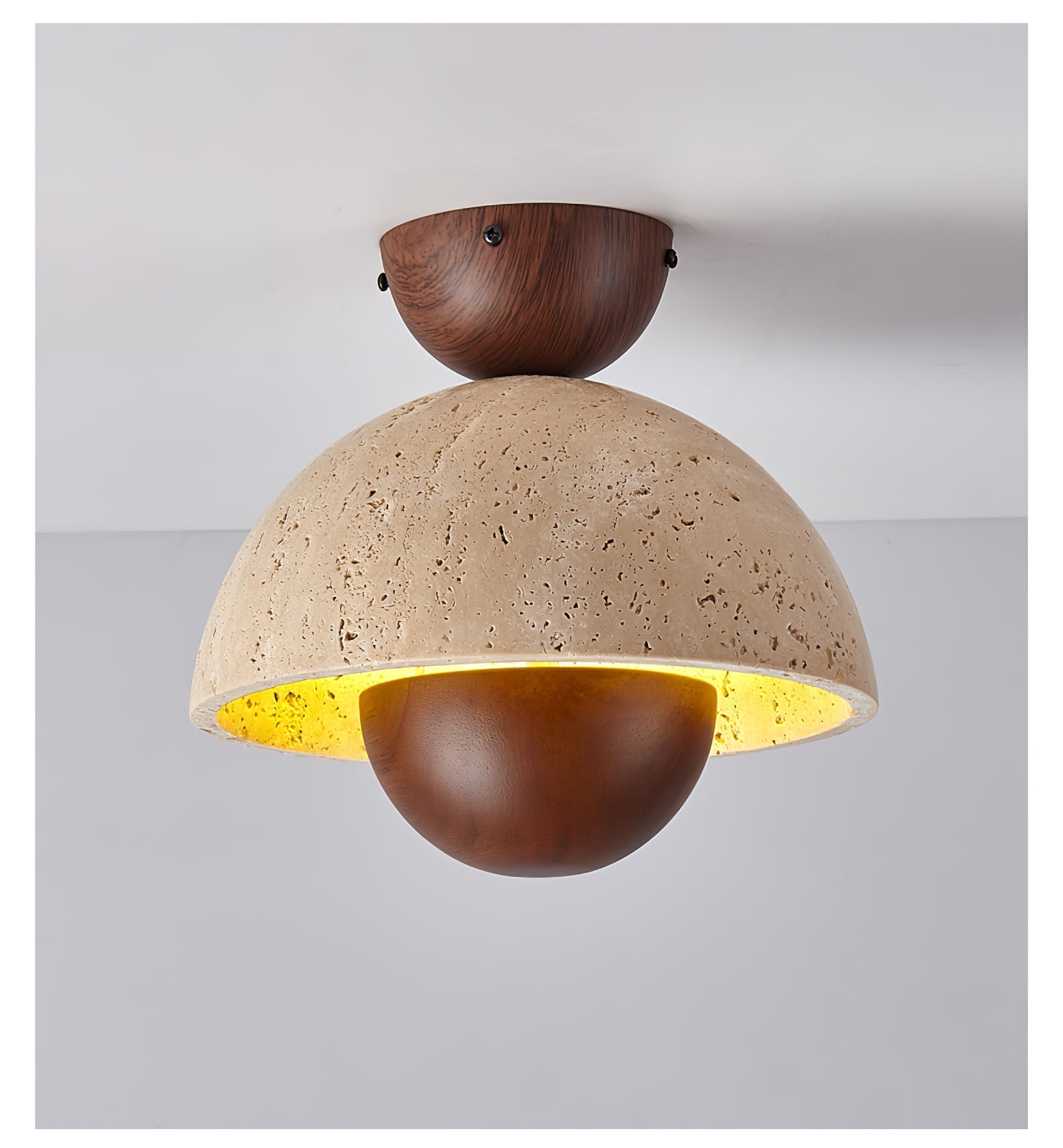 Nerio Modern Travertine & Wood Ceiling Light