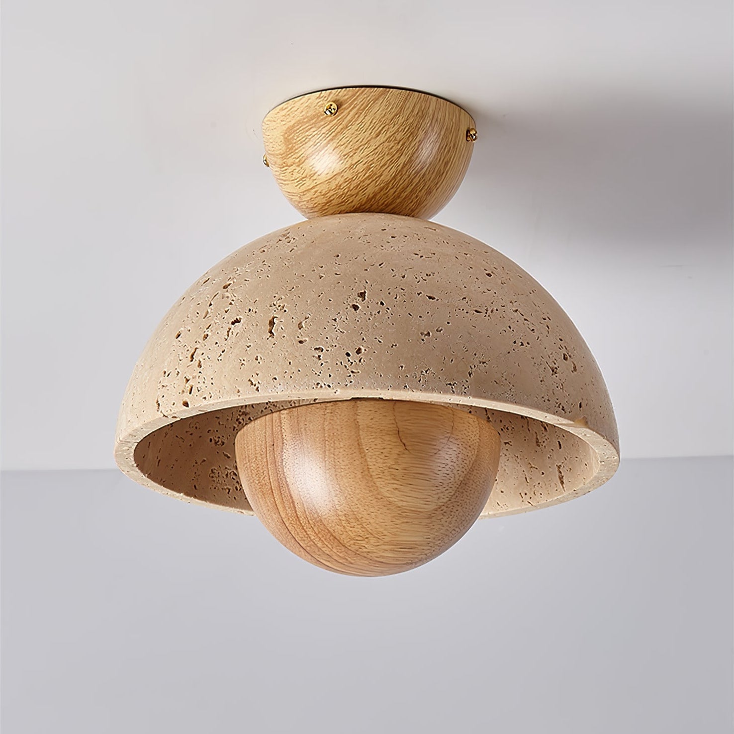 Nerio Modern Travertine & Wood Ceiling Light