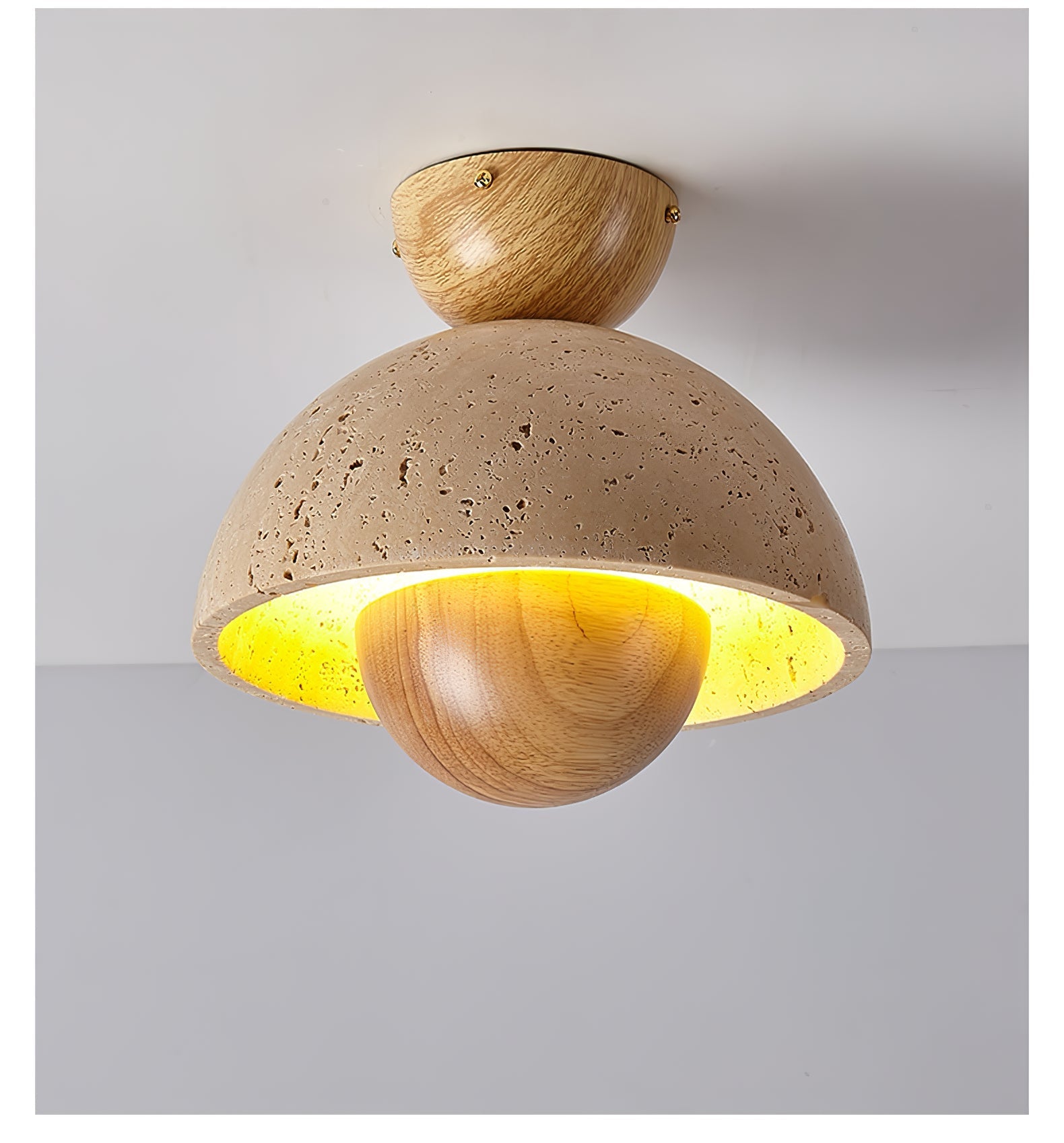 Nerio Modern Travertine & Wood Ceiling Light
