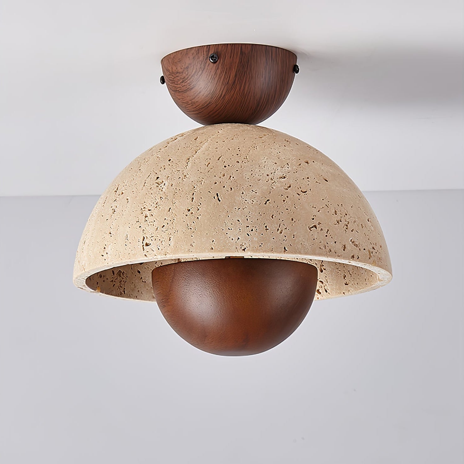 Nerio Modern Travertine & Wood Ceiling Light