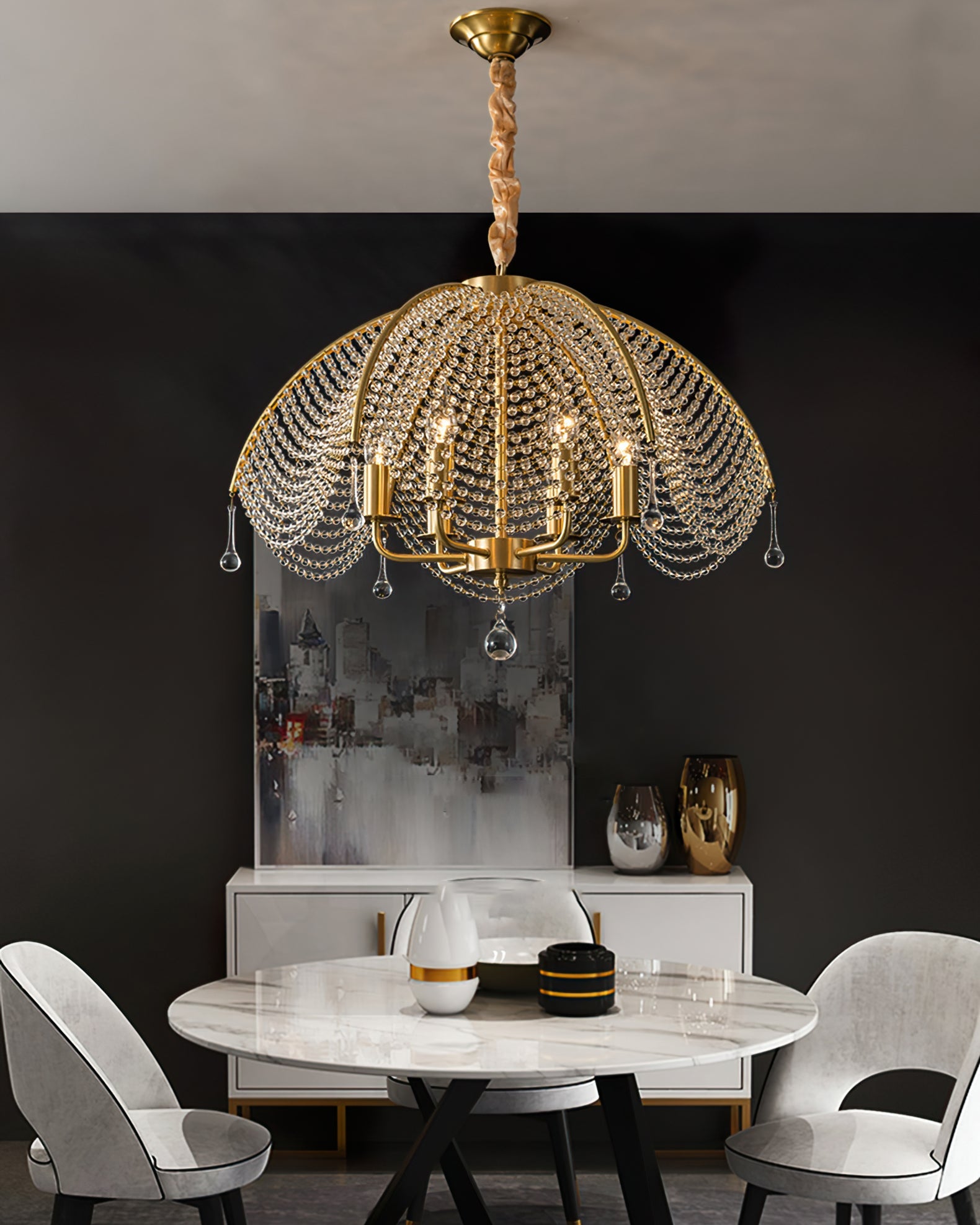 Neville Chandelier Brass Crystal Beads For Luxury Dining - Letslighting