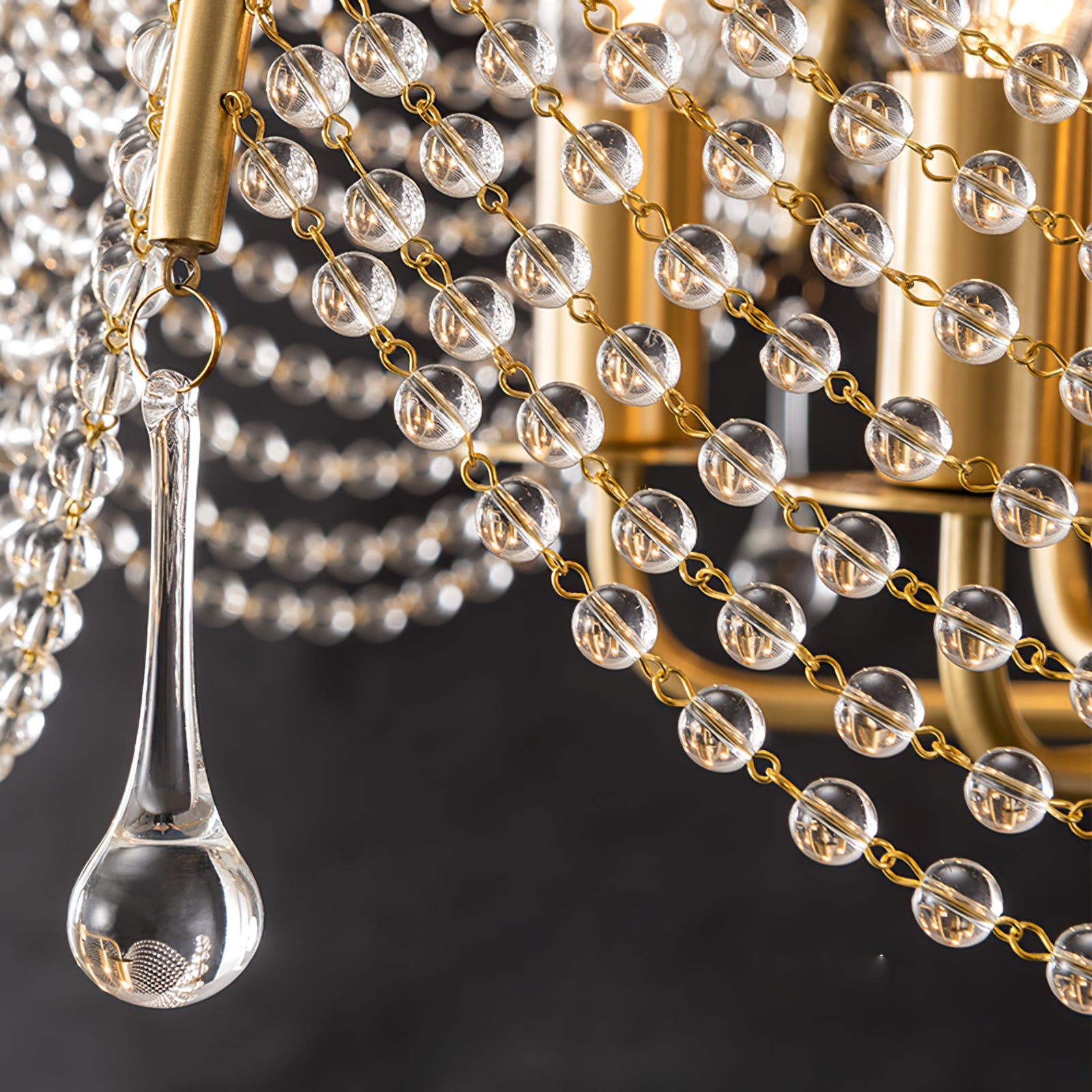 Neville Chandelier Brass Crystal Beads For Luxury Dining - Letslighting
