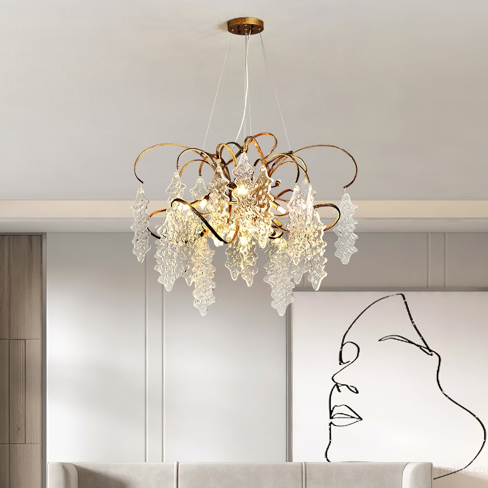 Niagara Chandelier Round Brass Frame With Glass Drops Foyers - Letslighting
