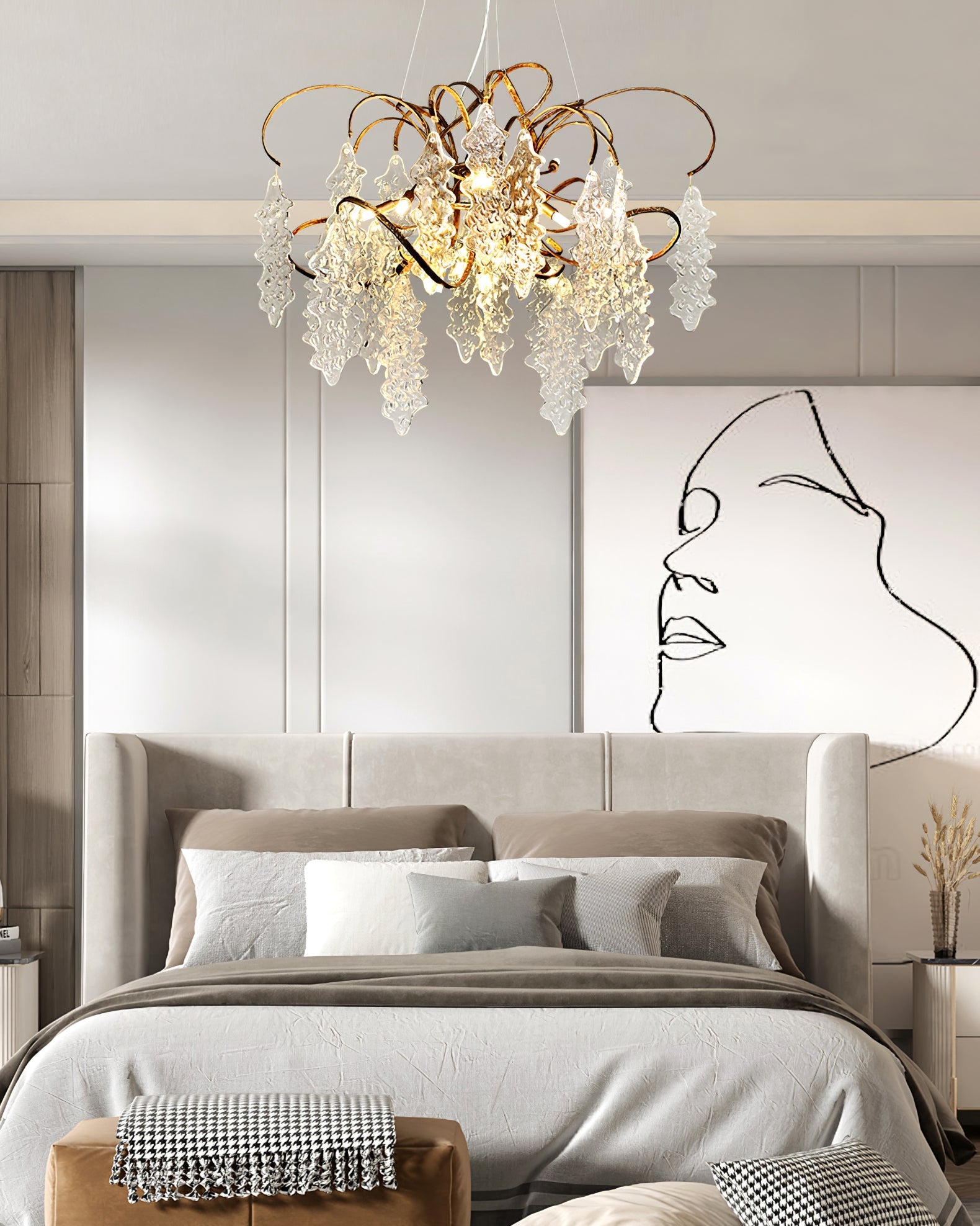 Niagara Chandelier Round Brass Frame With Glass Drops Foyers - Letslighting