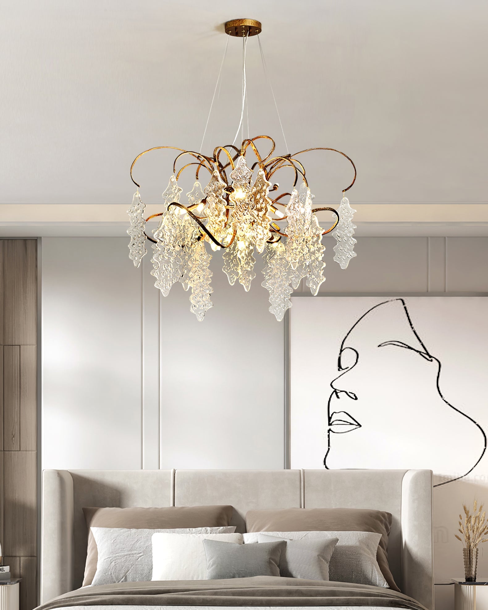 Niagara Chandelier Round Brass Frame With Glass Drops Foyers - Letslighting