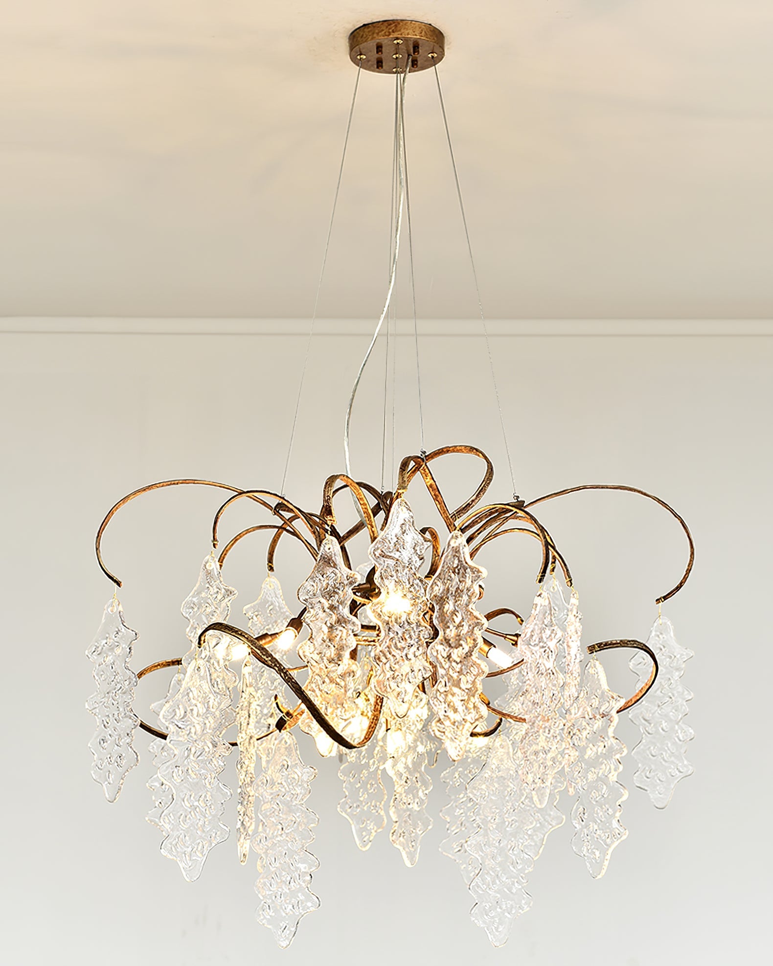 Niagara Chandelier Round Brass Frame With Glass Drops Foyers - Letslighting