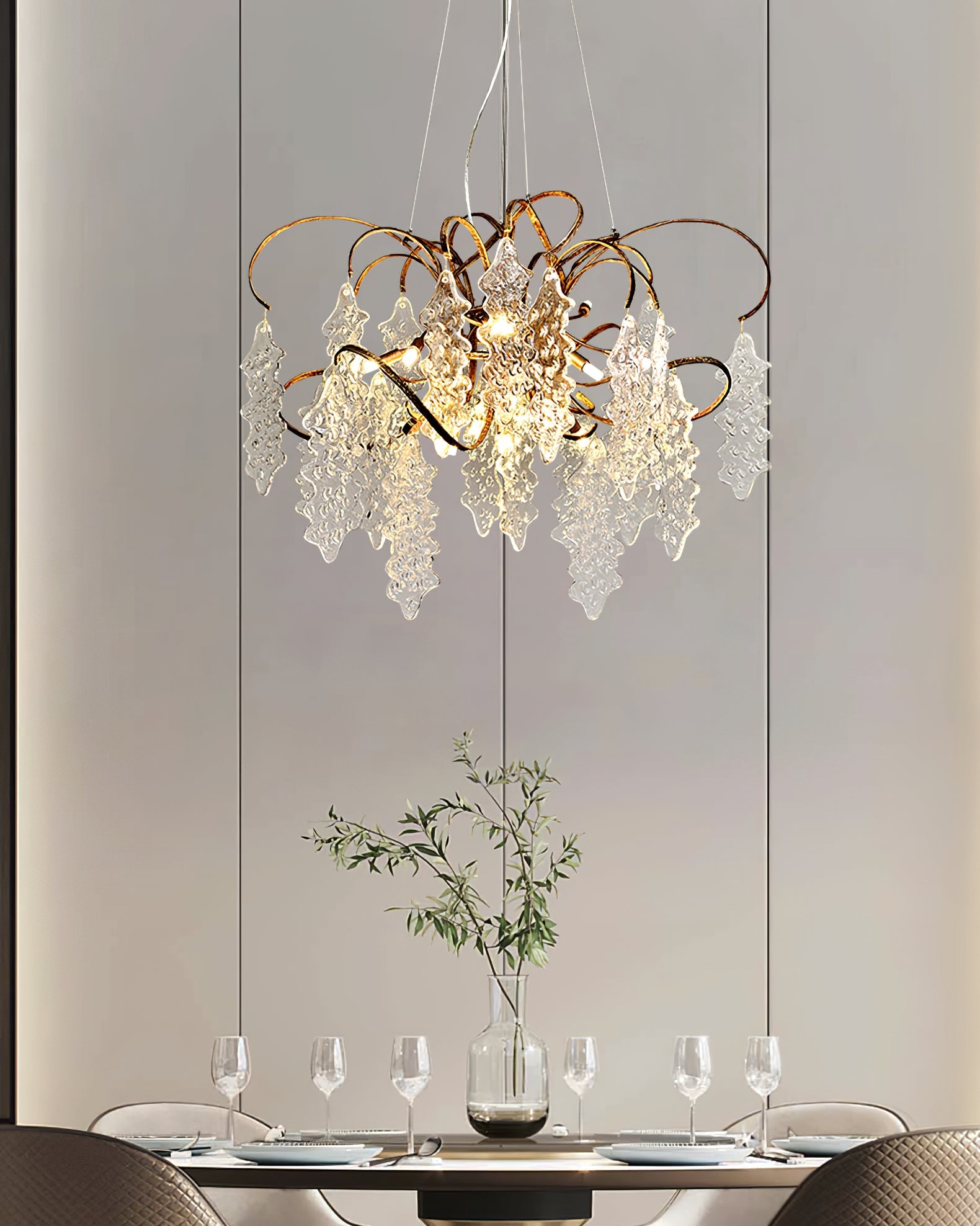 Niagara Chandelier Round Brass Frame With Glass Drops Foyers - Letslighting