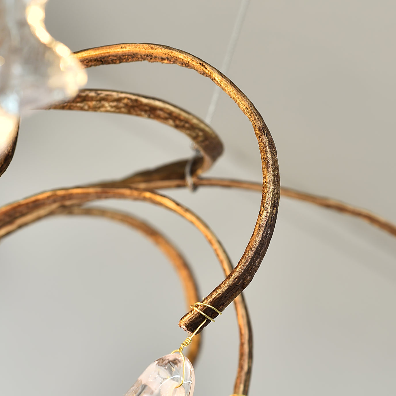 Niagara Chandelier Round Brass Frame With Glass Drops Foyers - Letslighting