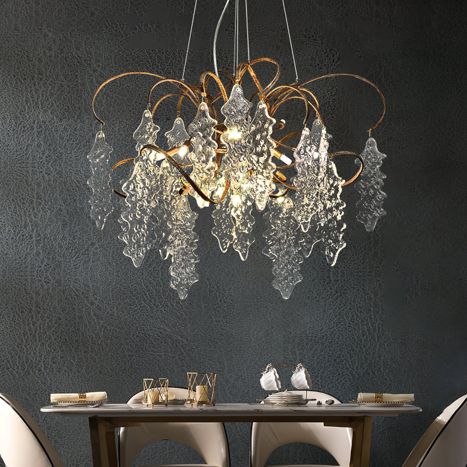 Niagara Chandelier Round Brass Frame With Glass Drops Foyers - Letslighting