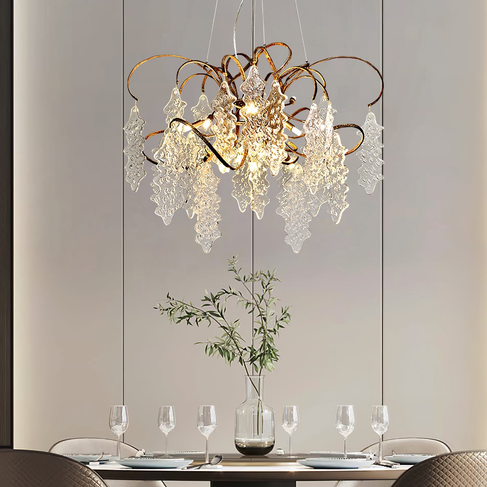 Niagara Chandelier Round Brass Frame With Glass Drops Foyers - Letslighting
