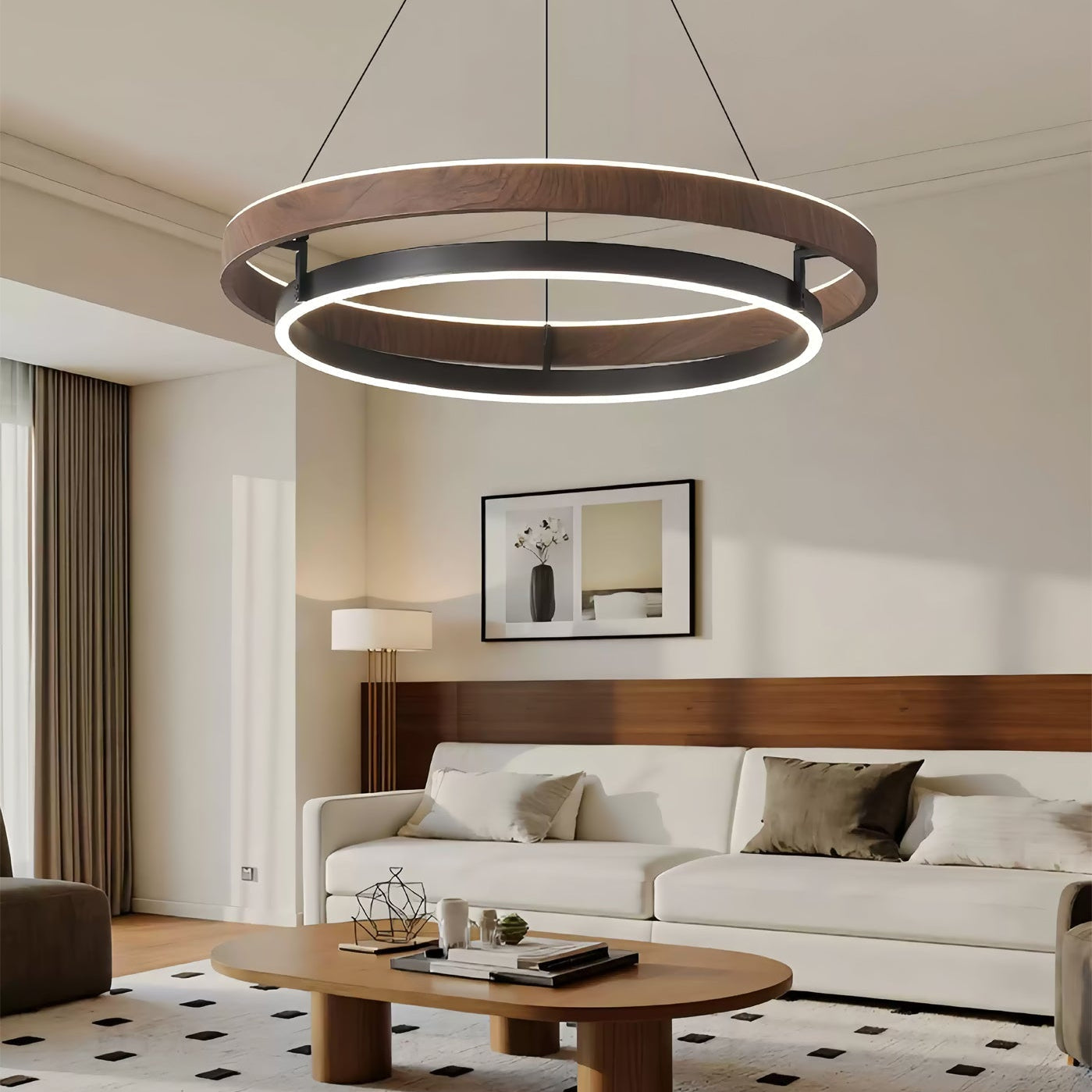 Niseko Chandelier Double Ring Design With LED Glow - Letslighting