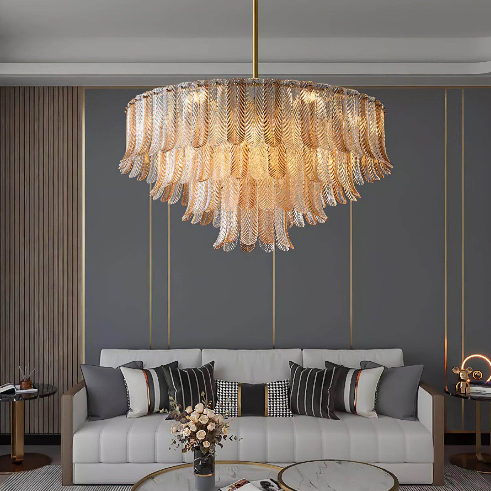 Lustra Chandelier Glass Leaf Gold Tapered - Letslighting