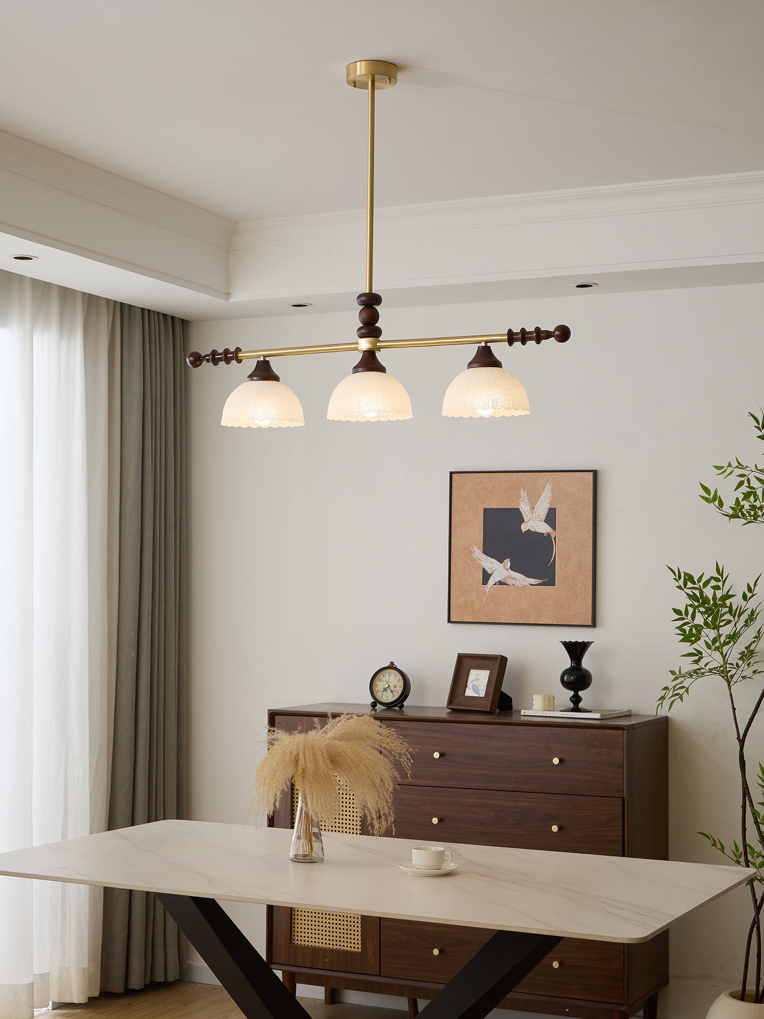 Codoriel Traditional Balance Island Wood Glass Pendant Lamp - Letslighting