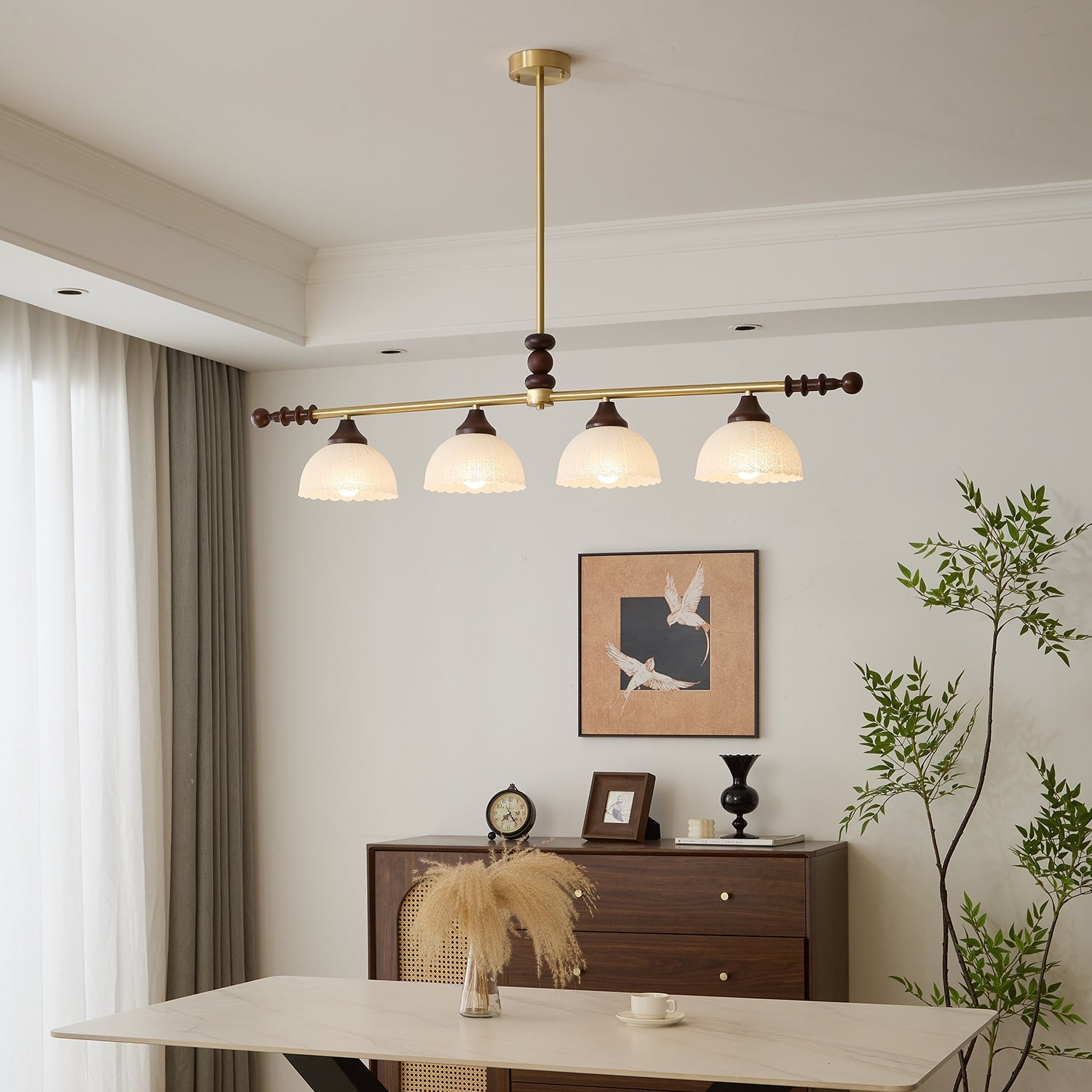 Codoriel Traditional Balance Island Wood Glass Pendant Lamp - Letslighting