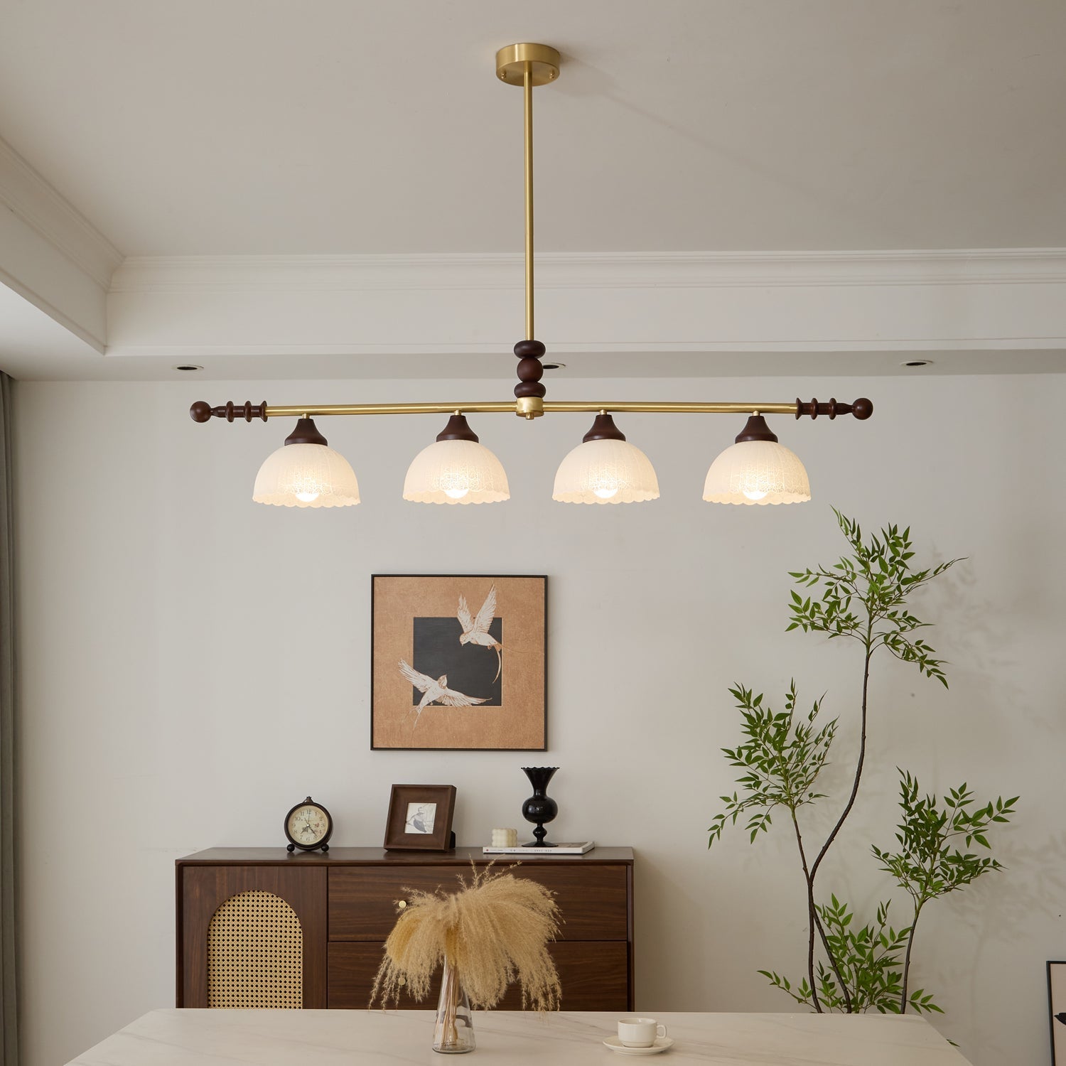 Codoriel Traditional Balance Island Wood Glass Pendant Lamp - Letslighting