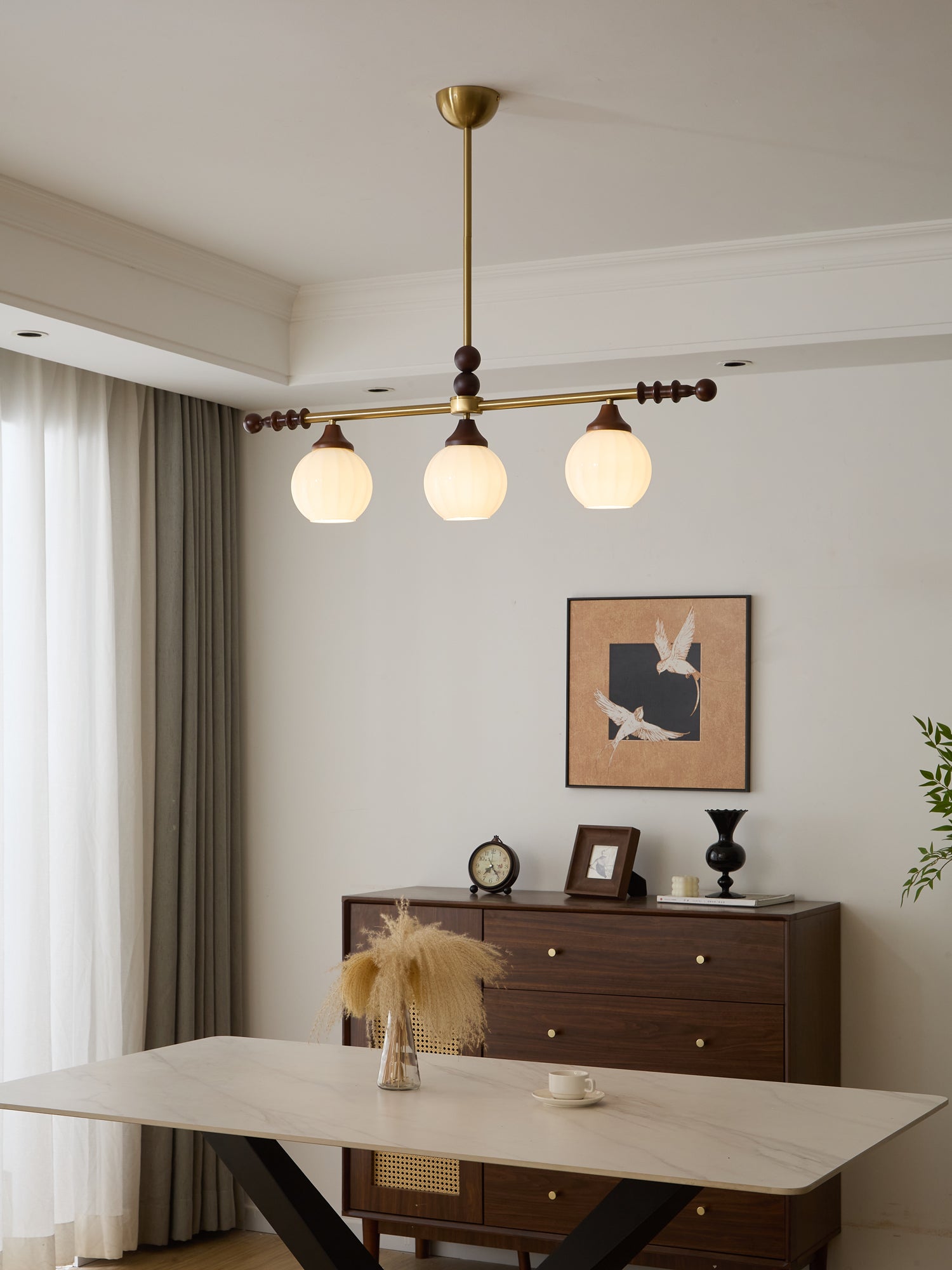 Codoriel Traditional Balance Island Wood Glass Pendant Lamp - Letslighting