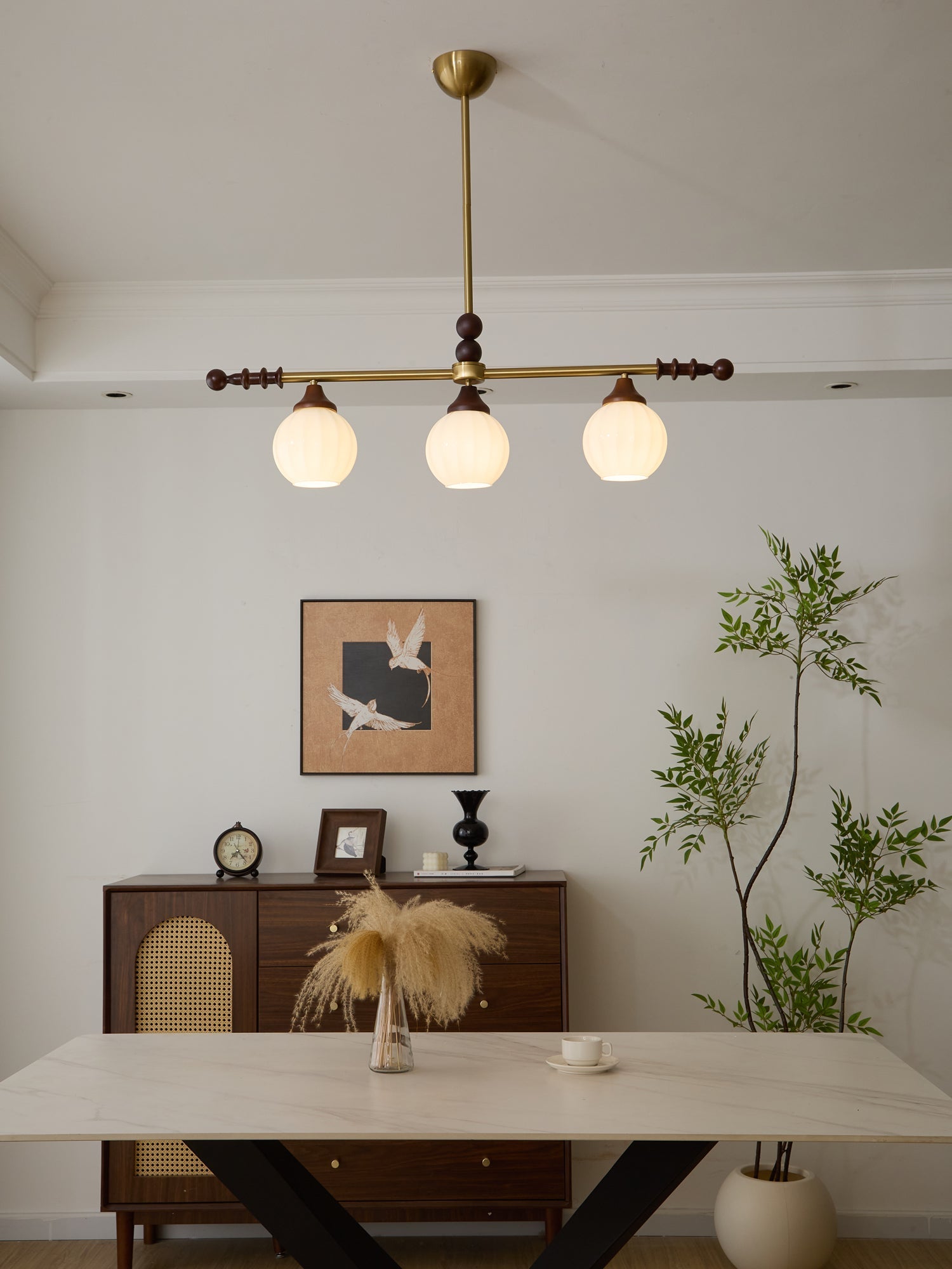 Codoriel Traditional Balance Island Wood Glass Pendant Lamp - Letslighting