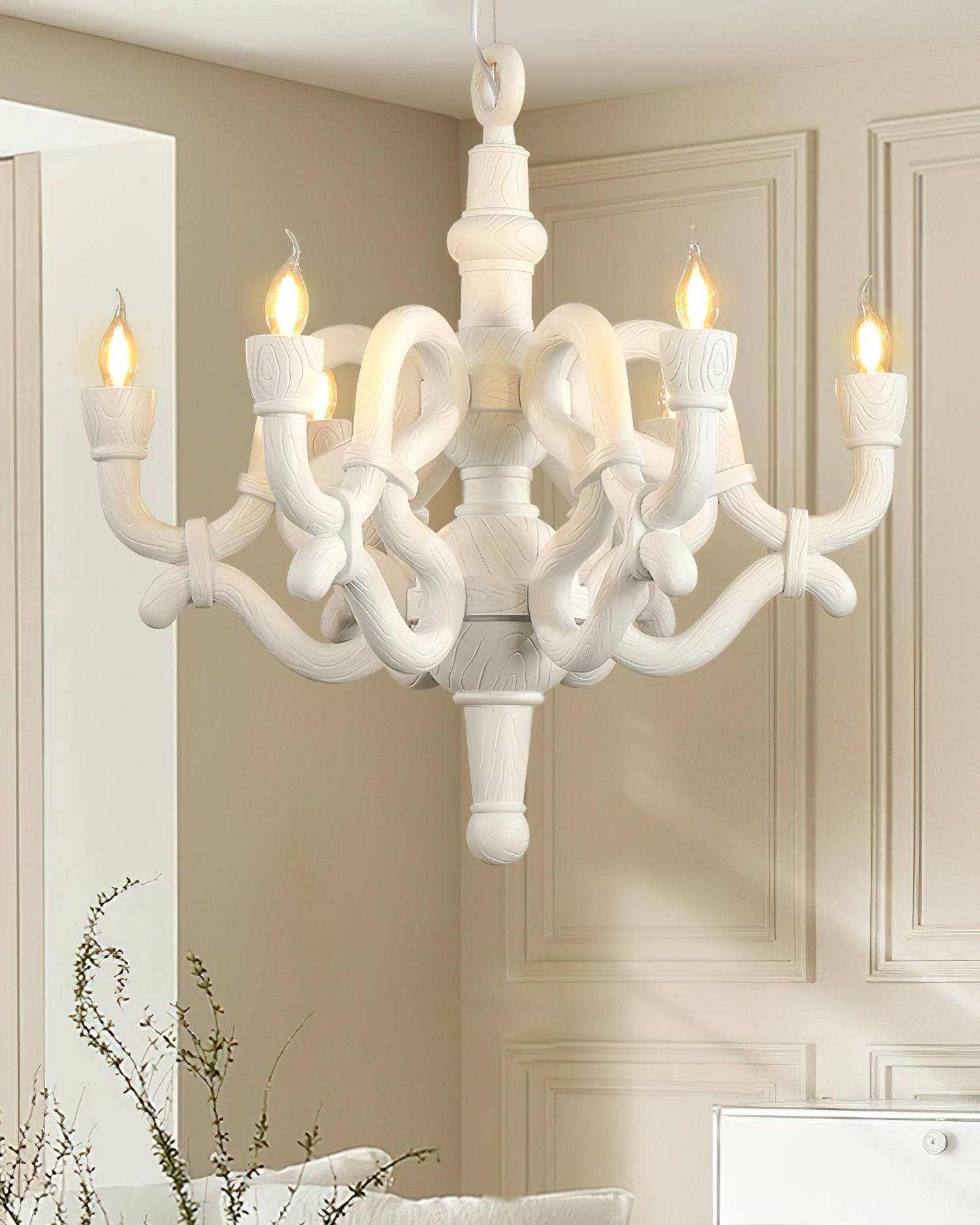 Nocturne Chandelier Sculptural Faux-Bois Arms - Letslighting