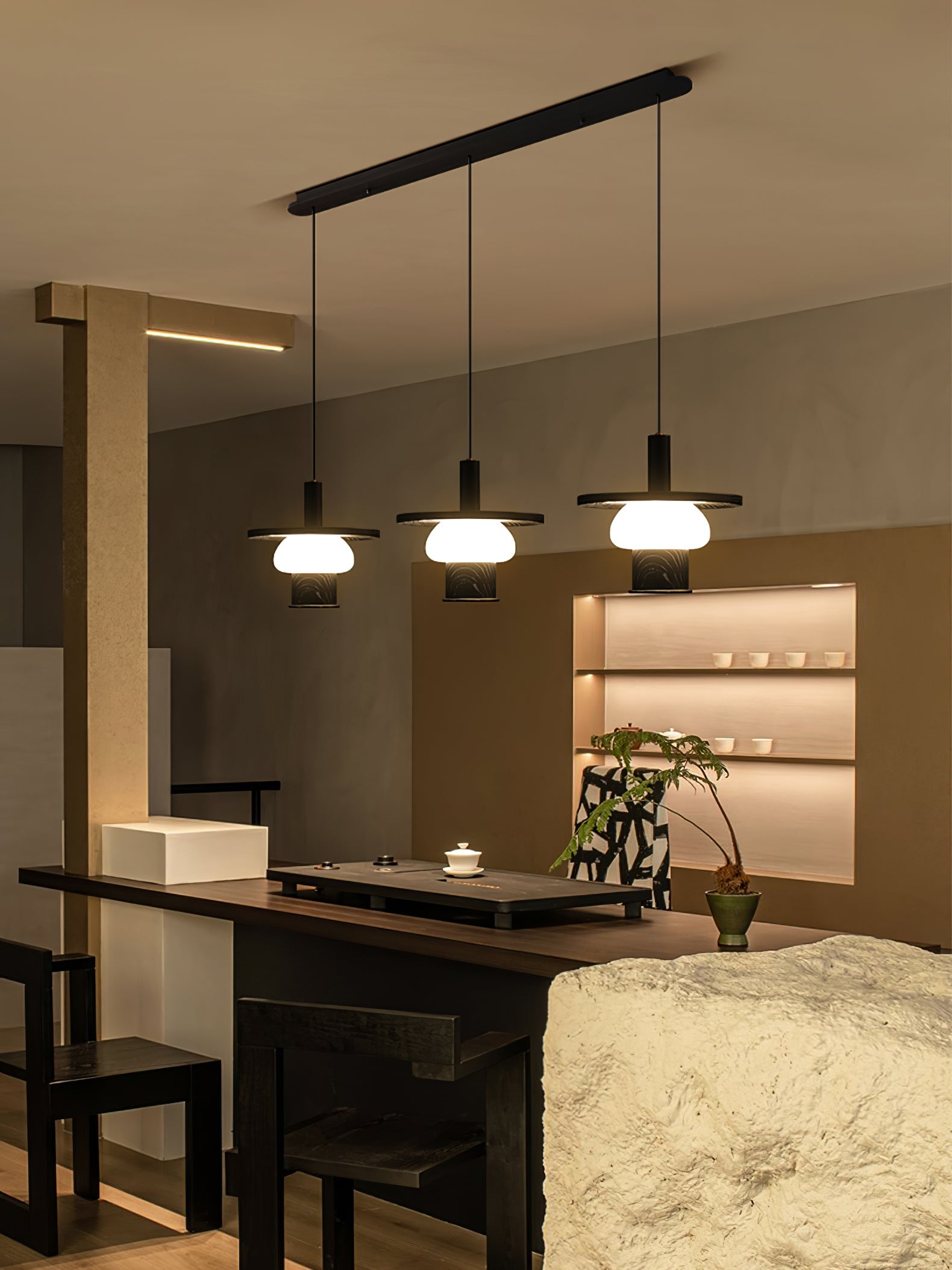 Zephaan Traditional Art Classic Glass Wood Pendant Light - Letslighting