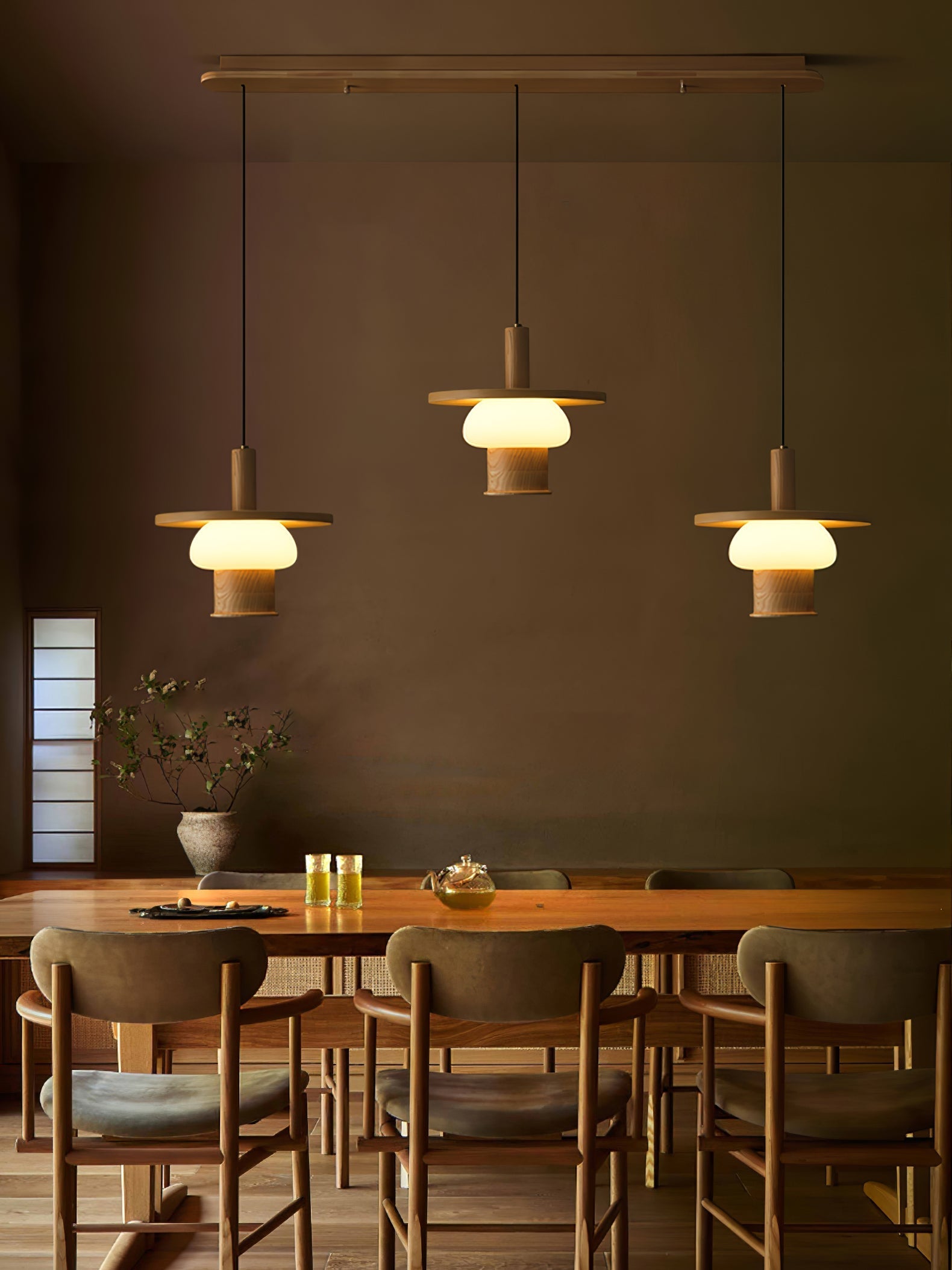 Zephaan Traditional Art Classic Glass Wood Pendant Light - Letslighting