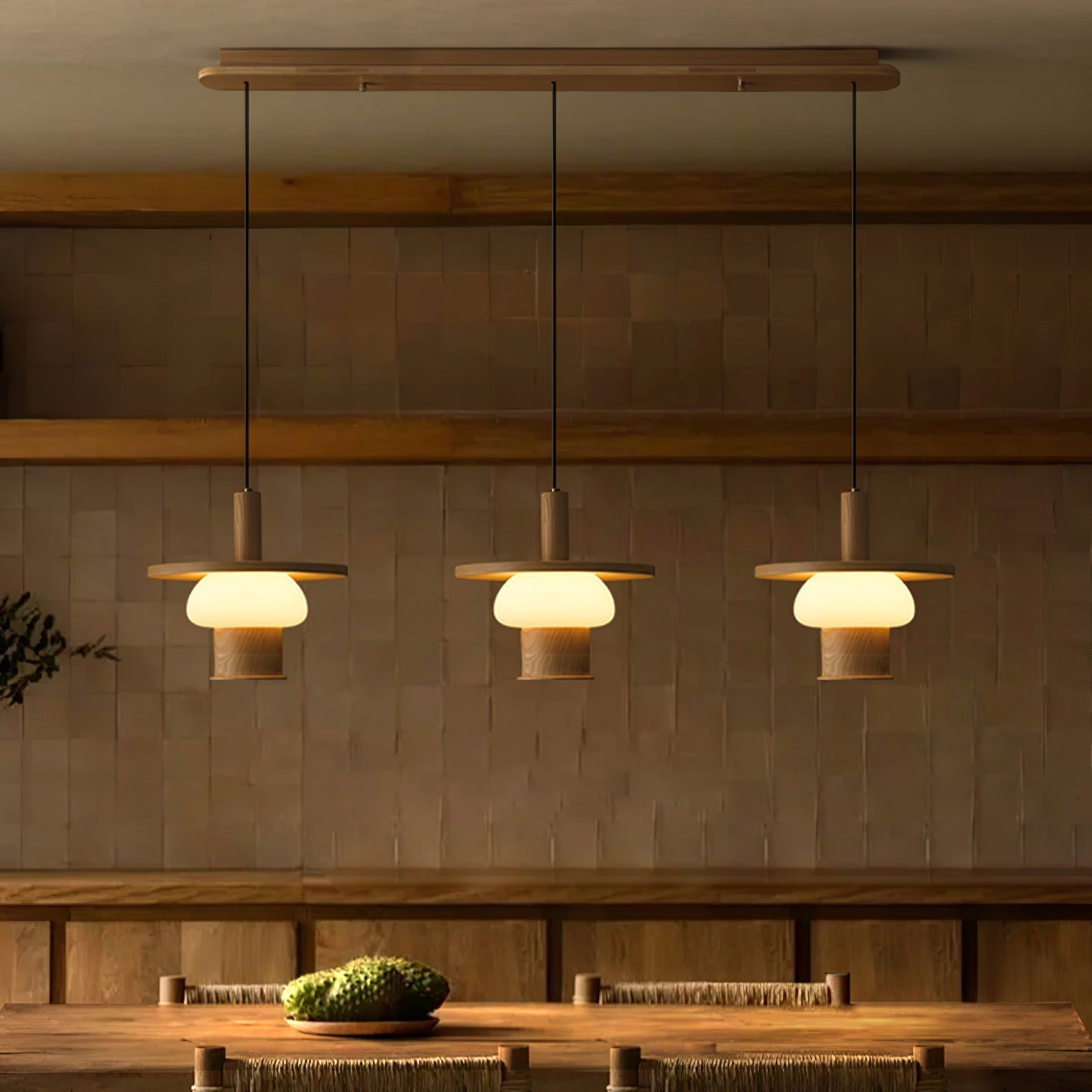 Zephaan Traditional Art Classic Glass Wood Pendant Light - Letslighting