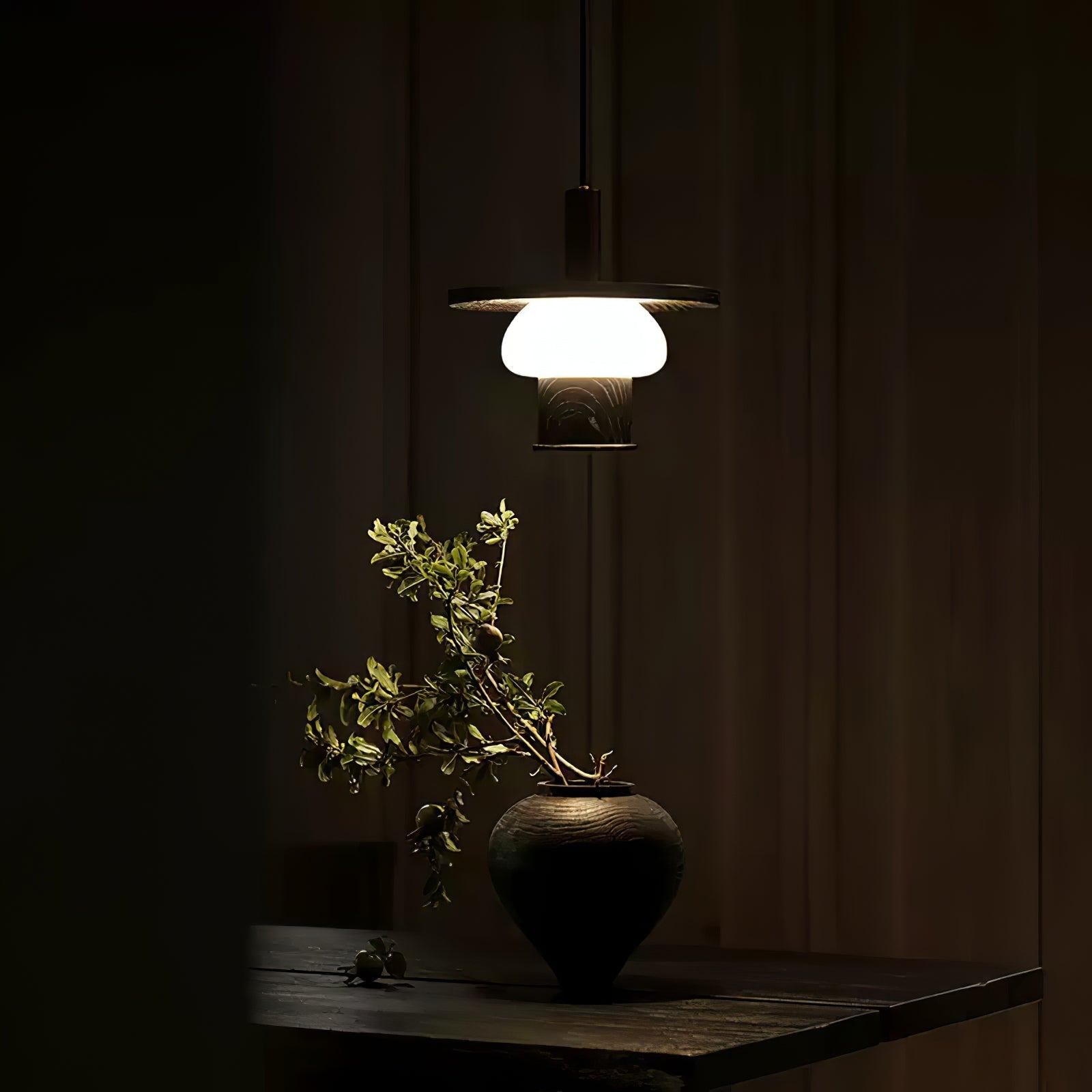 Zephaan Traditional Art Classic Glass Wood Pendant Light - Letslighting