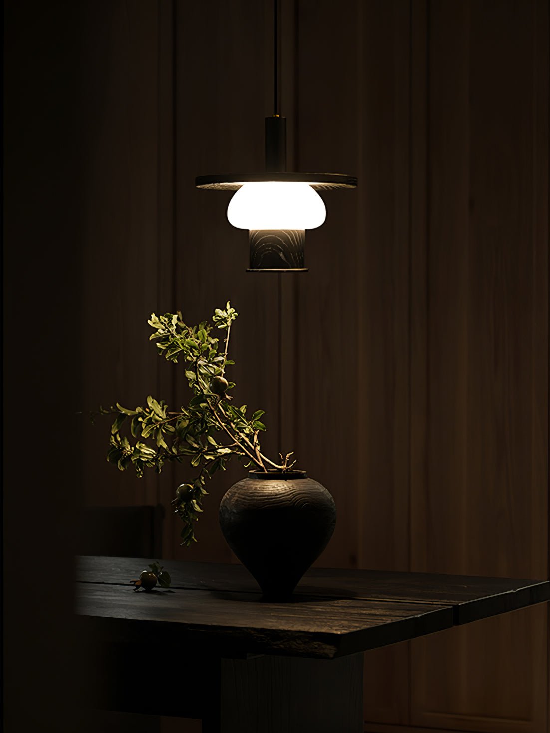 Zephaan Traditional Art Classic Glass Wood Pendant Light - Letslighting