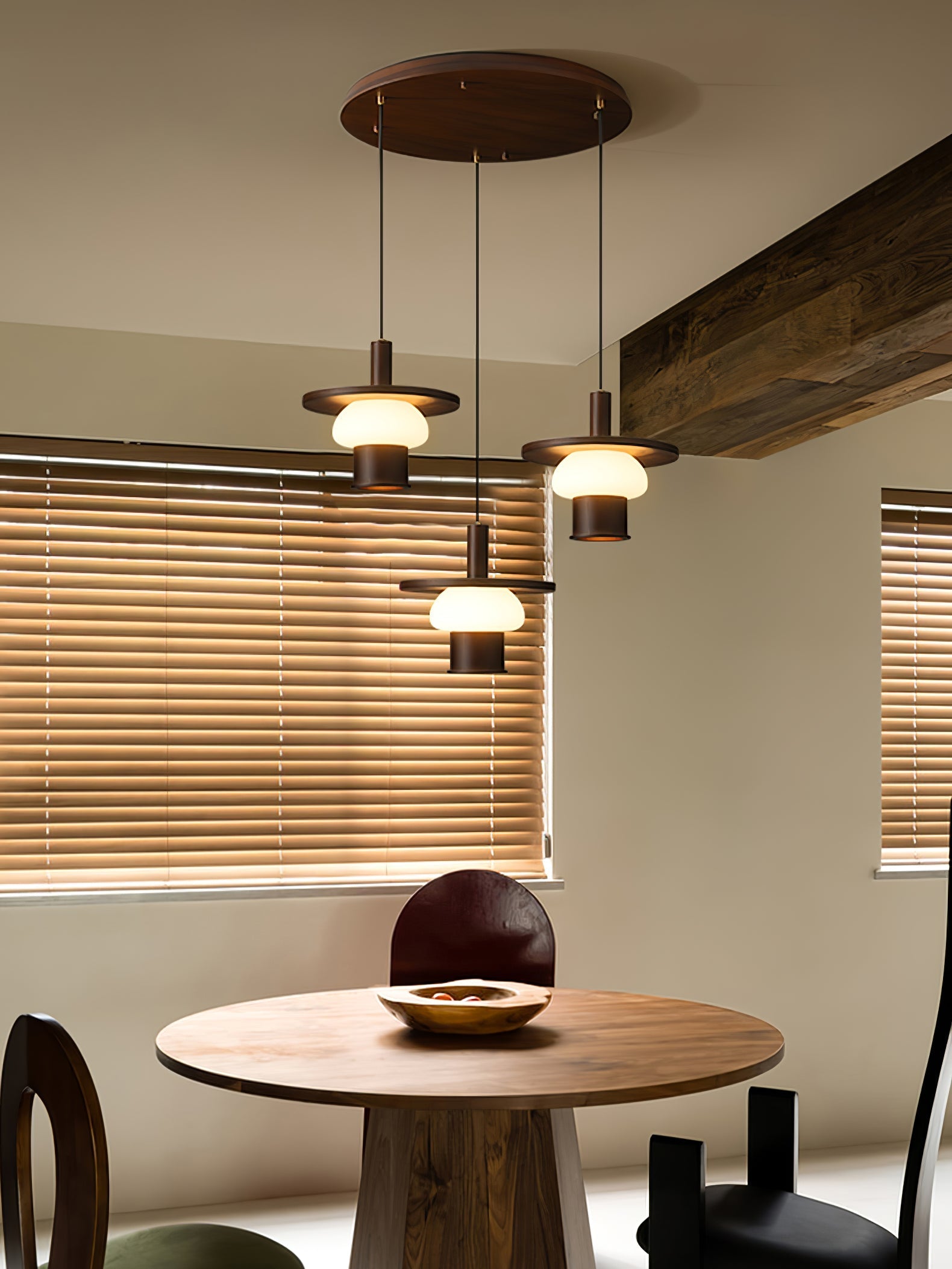 Zephaan Traditional Art Classic Glass Wood Pendant Light - Letslighting