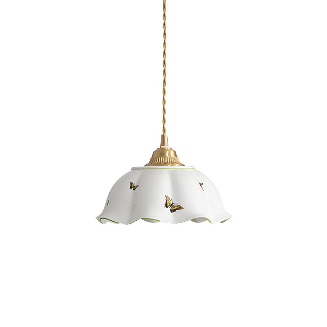 Pendant Lamp Ceramic Petal Shade Hand Painted Butterflies Vintage Charm - Letslighting