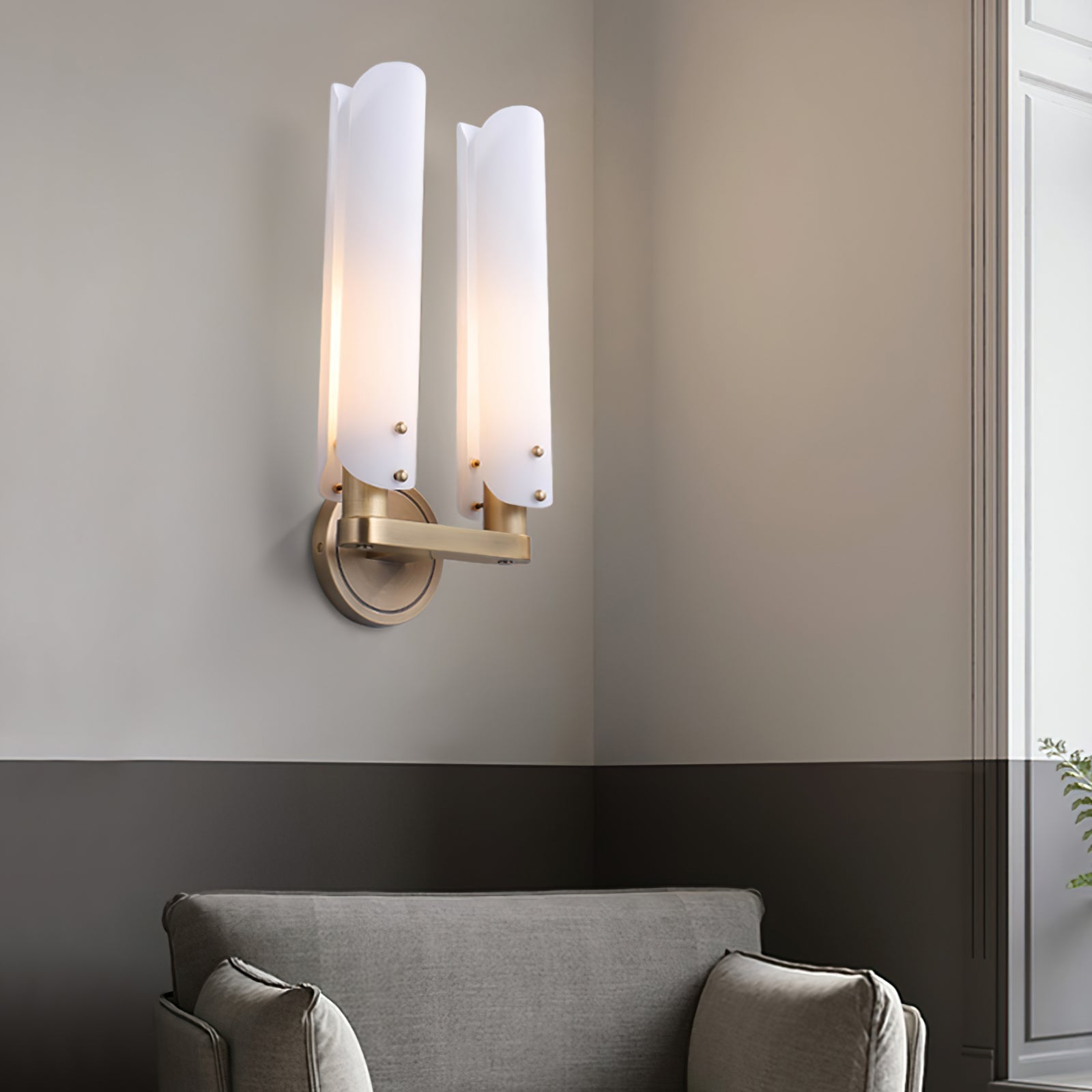 Norwalk Wall Lamp Brass Base With Dual Glass Shades For Hallways - Letslighting