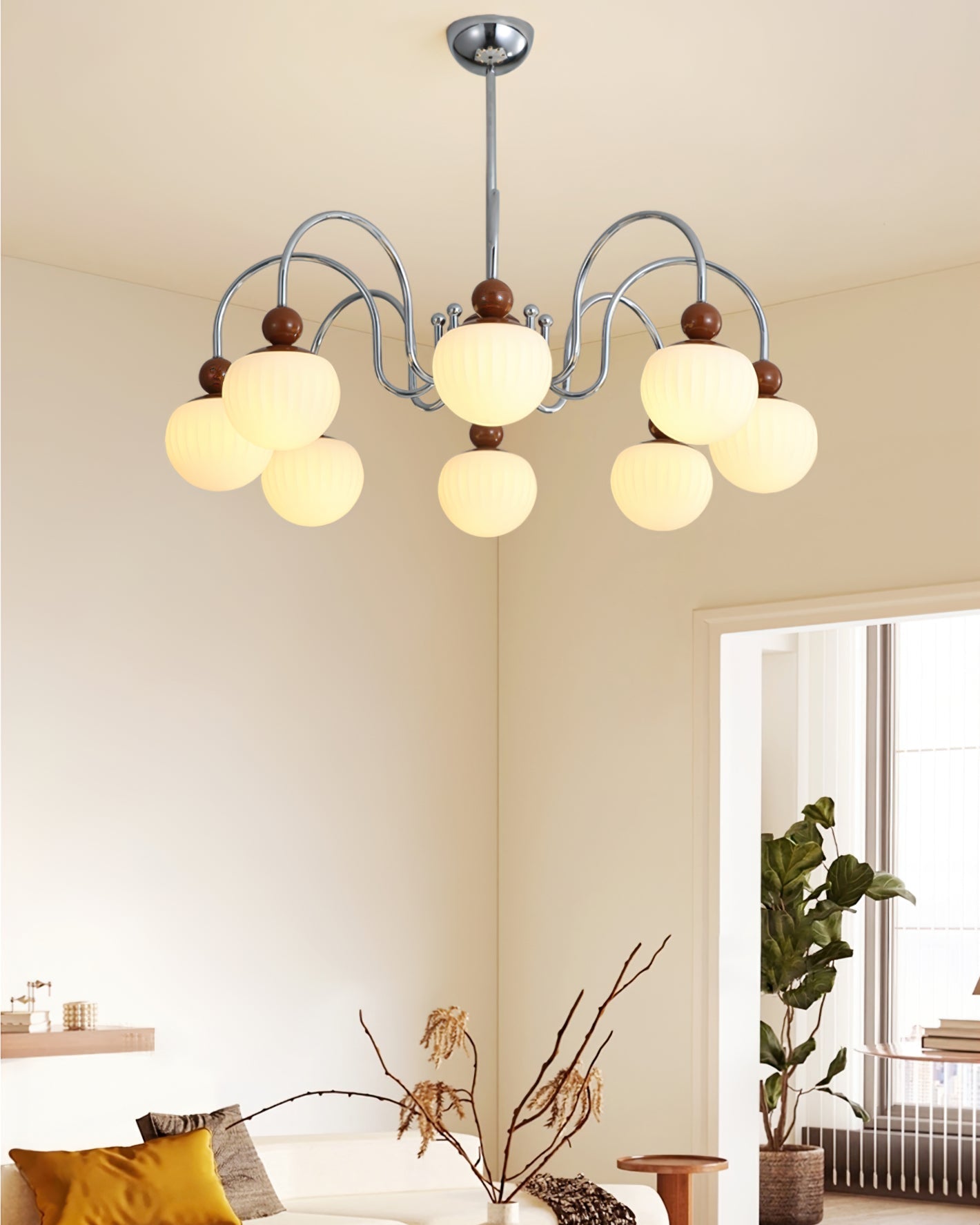 Notti Chandelier Cream Finish With Frosted Glass Globes - Letslighting