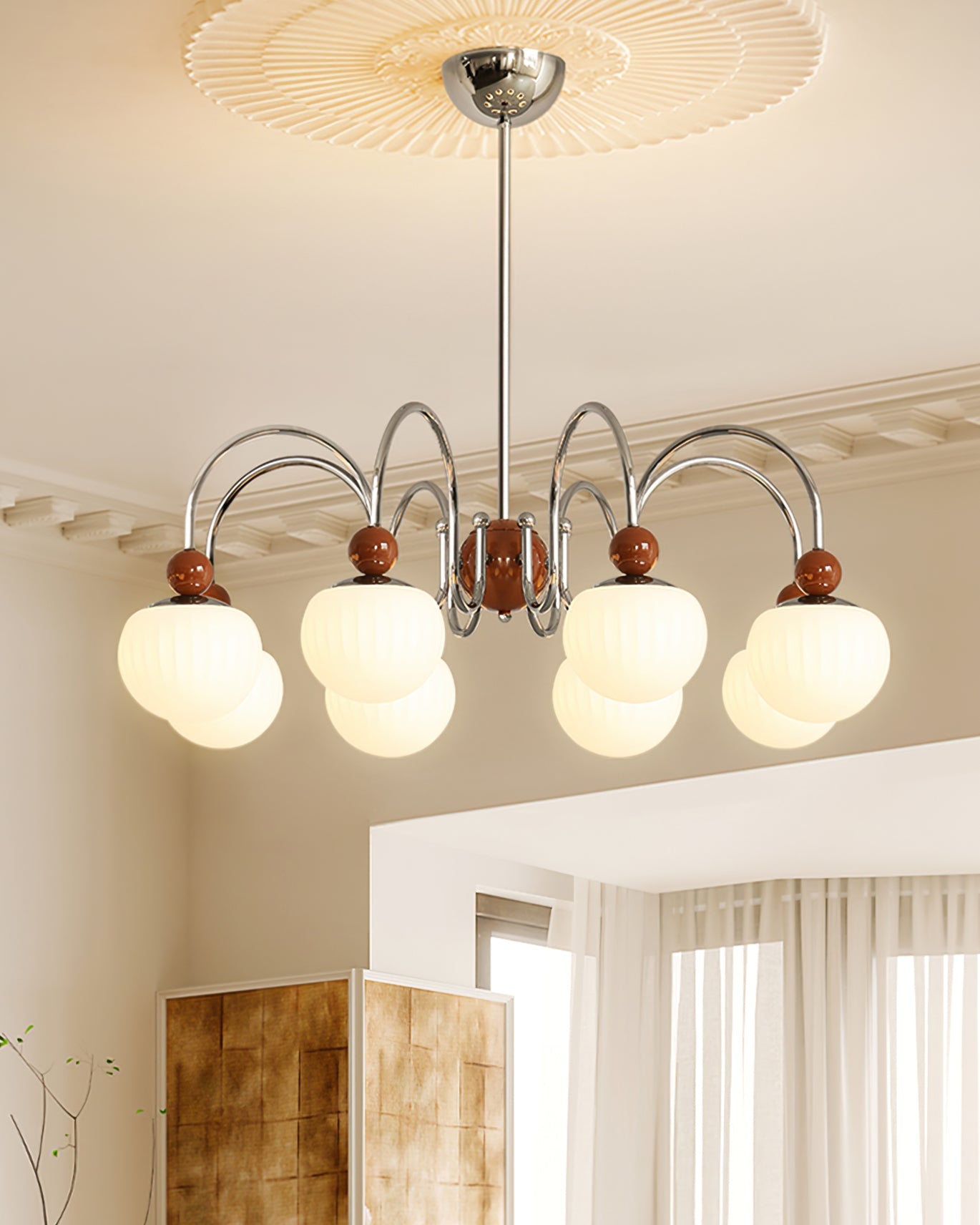 Notti Chandelier Cream Finish With Frosted Glass Globes - Letslighting