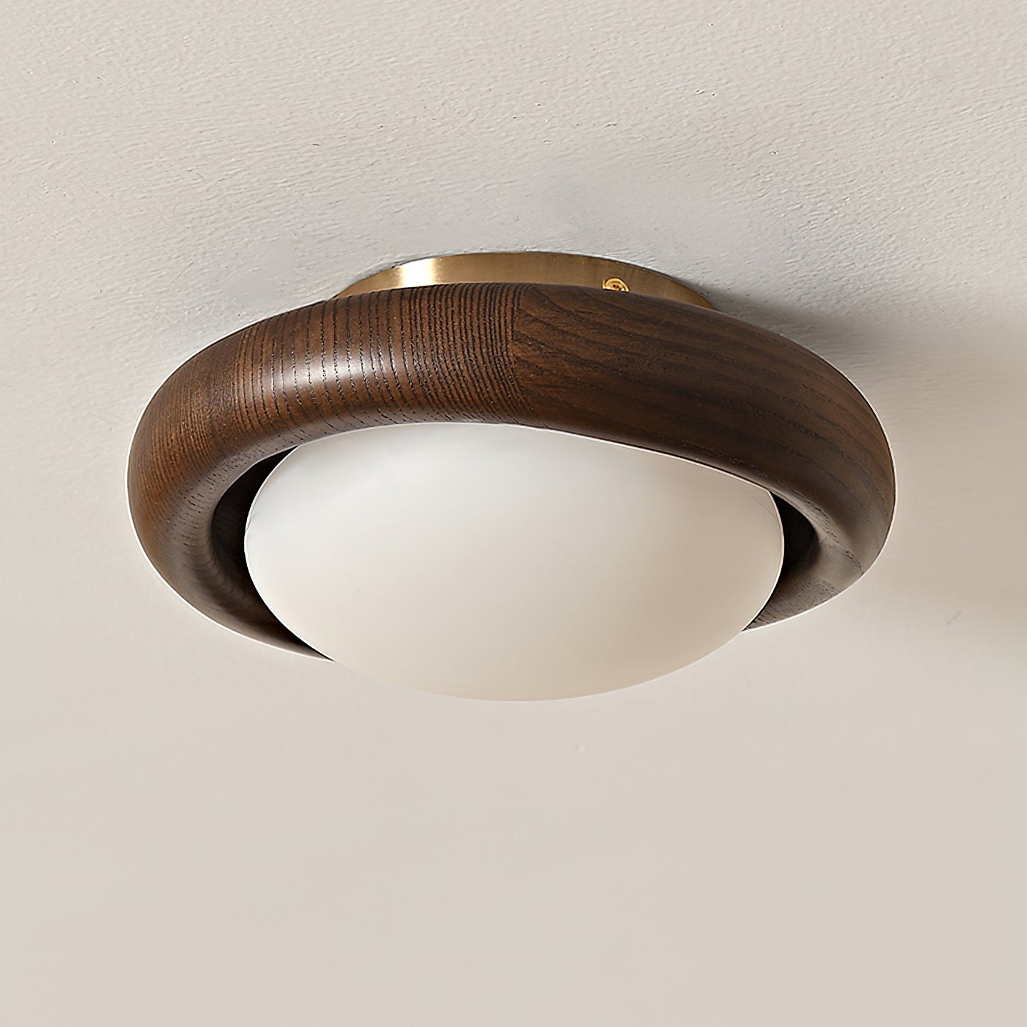 Novi Ceiling Lamp Wooden Ring With Frosted Globe - Letslighting
