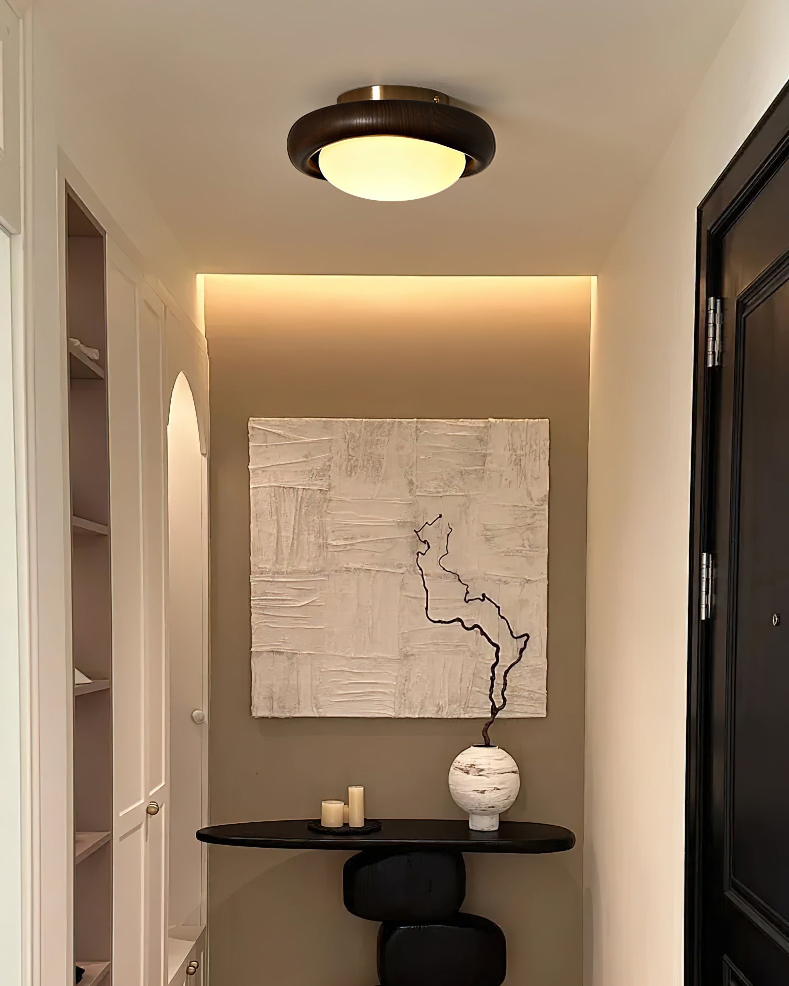 Novi Ceiling Lamp Wooden Ring With Frosted Globe - Letslighting