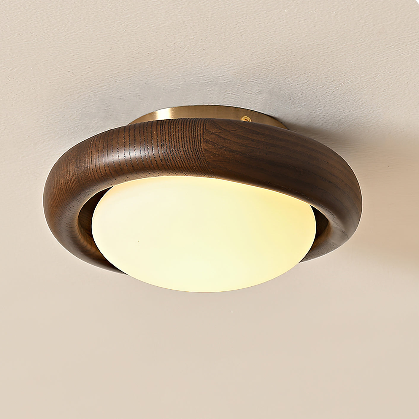 Novi Ceiling Lamp Wooden Ring With Frosted Globe - Letslighting
