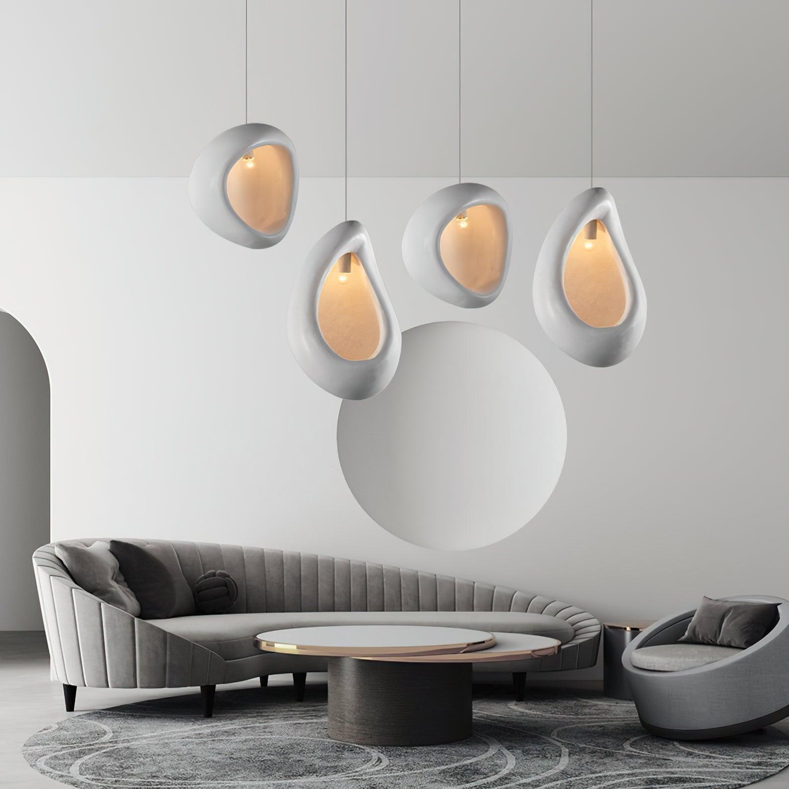 Solara Pendant Lamp Plaster Organic Hollow Teardrop Wabi Sabi - Letslighting