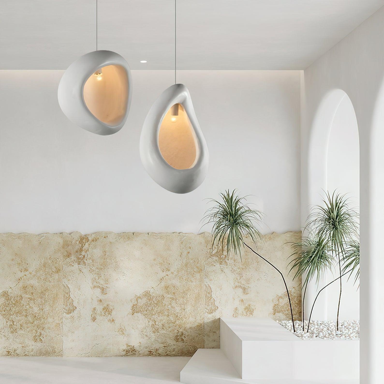 Solara Pendant Lamp Plaster Organic Hollow Teardrop Wabi Sabi - Letslighting