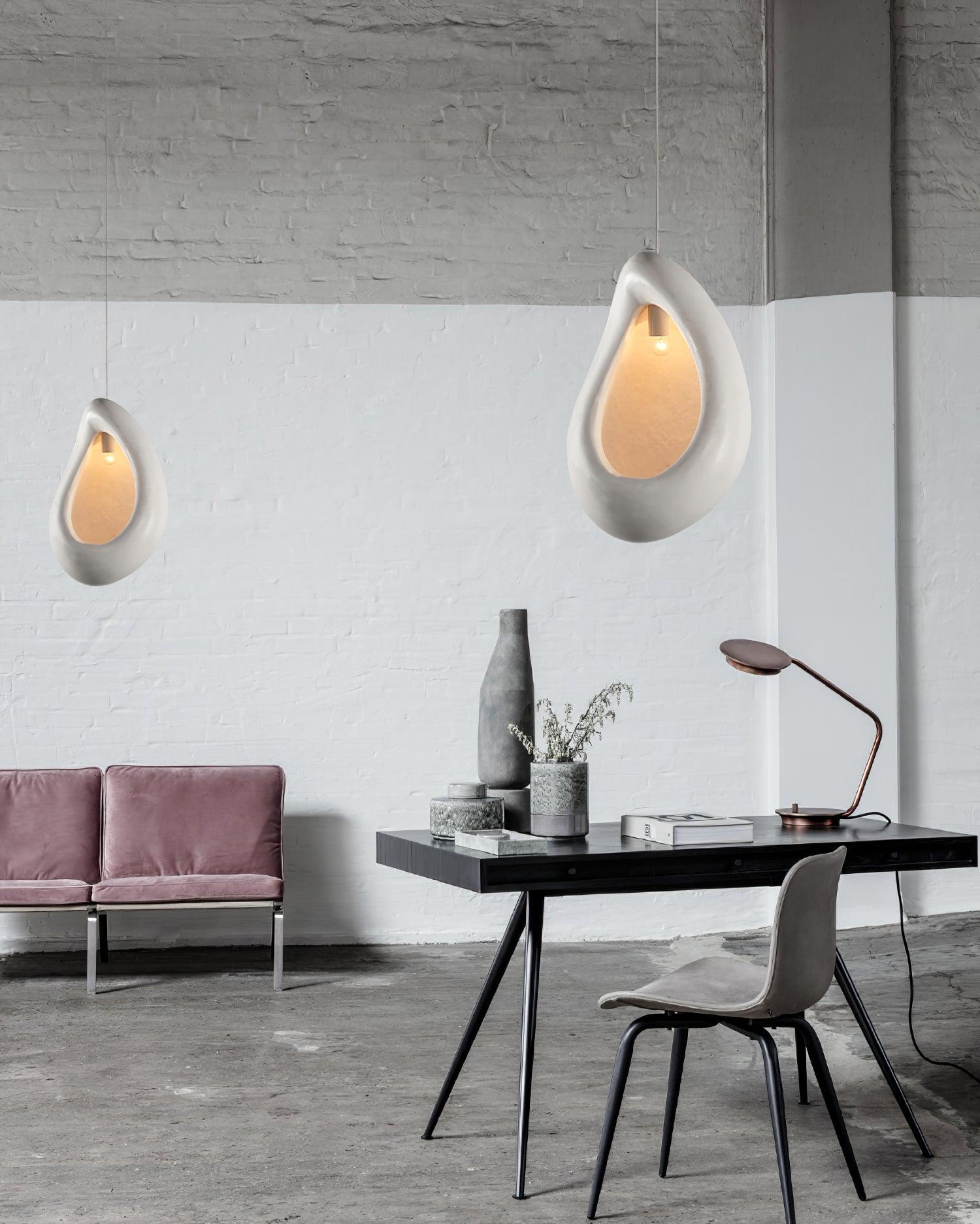 Solara Pendant Lamp Plaster Organic Hollow Teardrop Wabi Sabi - Letslighting