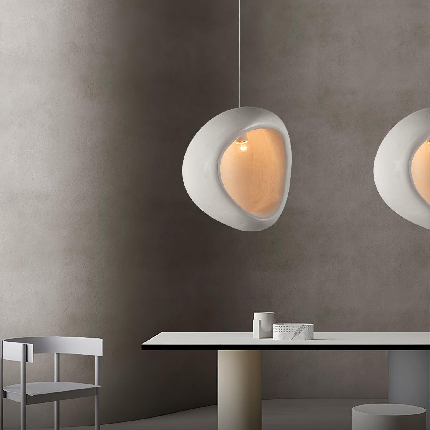 Solara Pendant Lamp Plaster Organic Hollow Teardrop Wabi Sabi - Letslighting