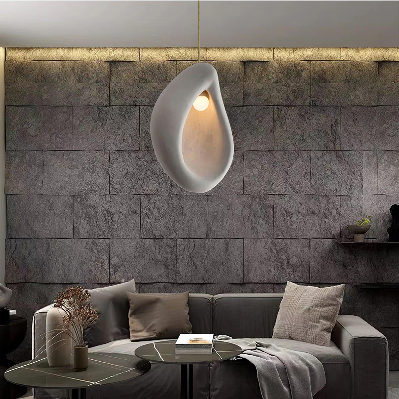 Solara Pendant Lamp Plaster Organic Hollow Teardrop Wabi Sabi - Letslighting