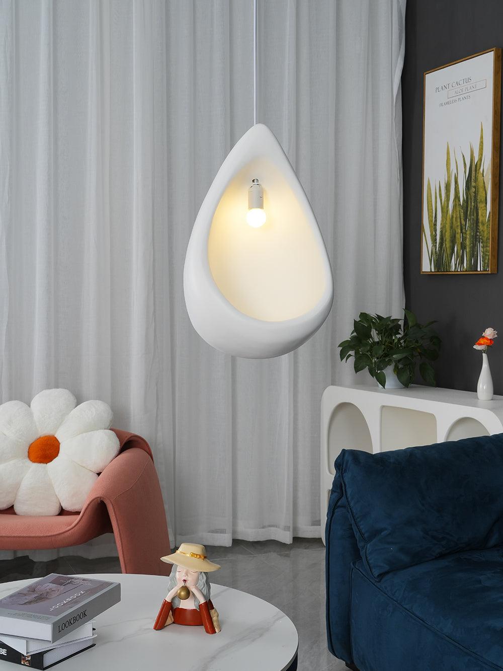 Solara Pendant Lamp Plaster Organic Hollow Teardrop Wabi Sabi - Letslighting