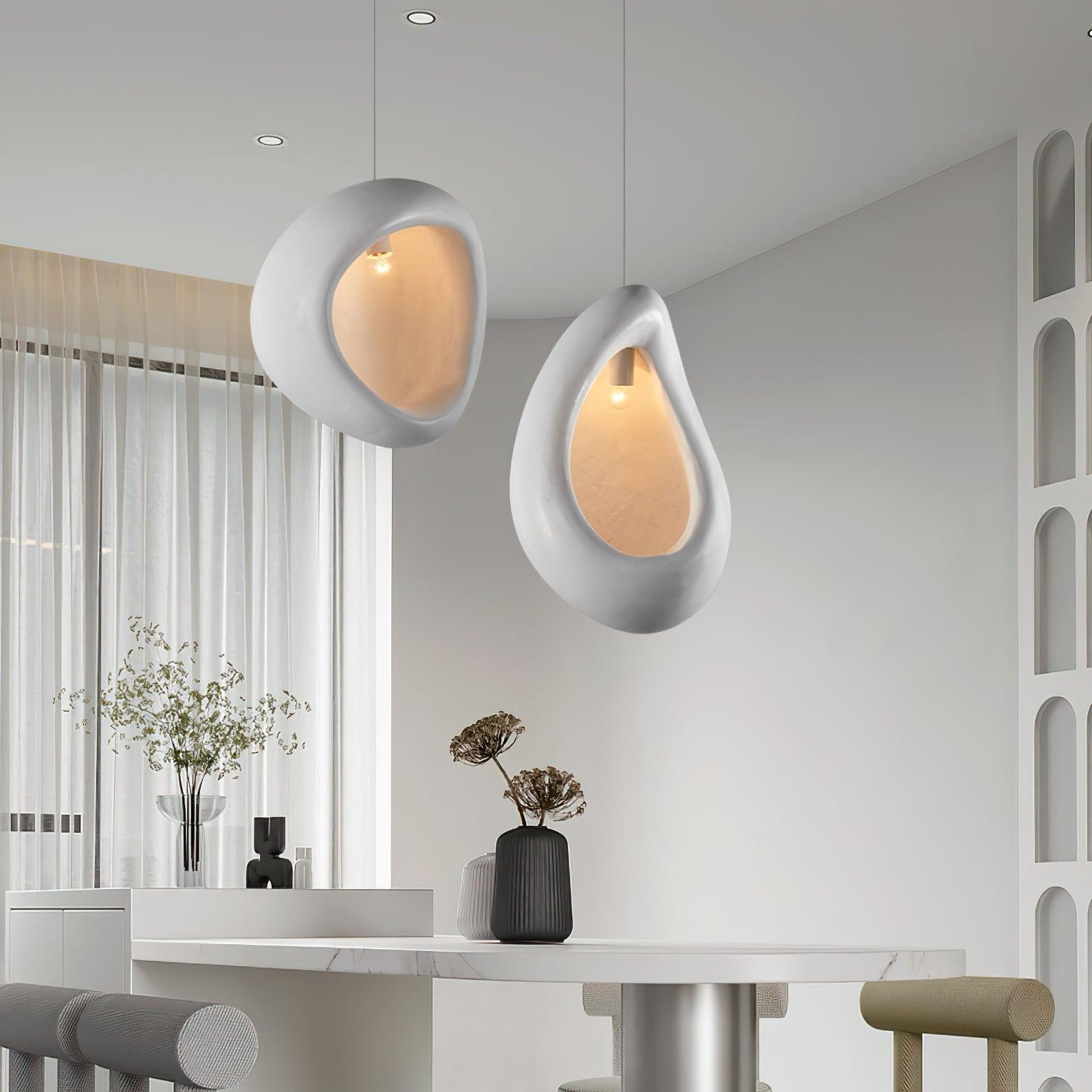 Solara Pendant Lamp Plaster Organic Hollow Teardrop Wabi Sabi - Letslighting
