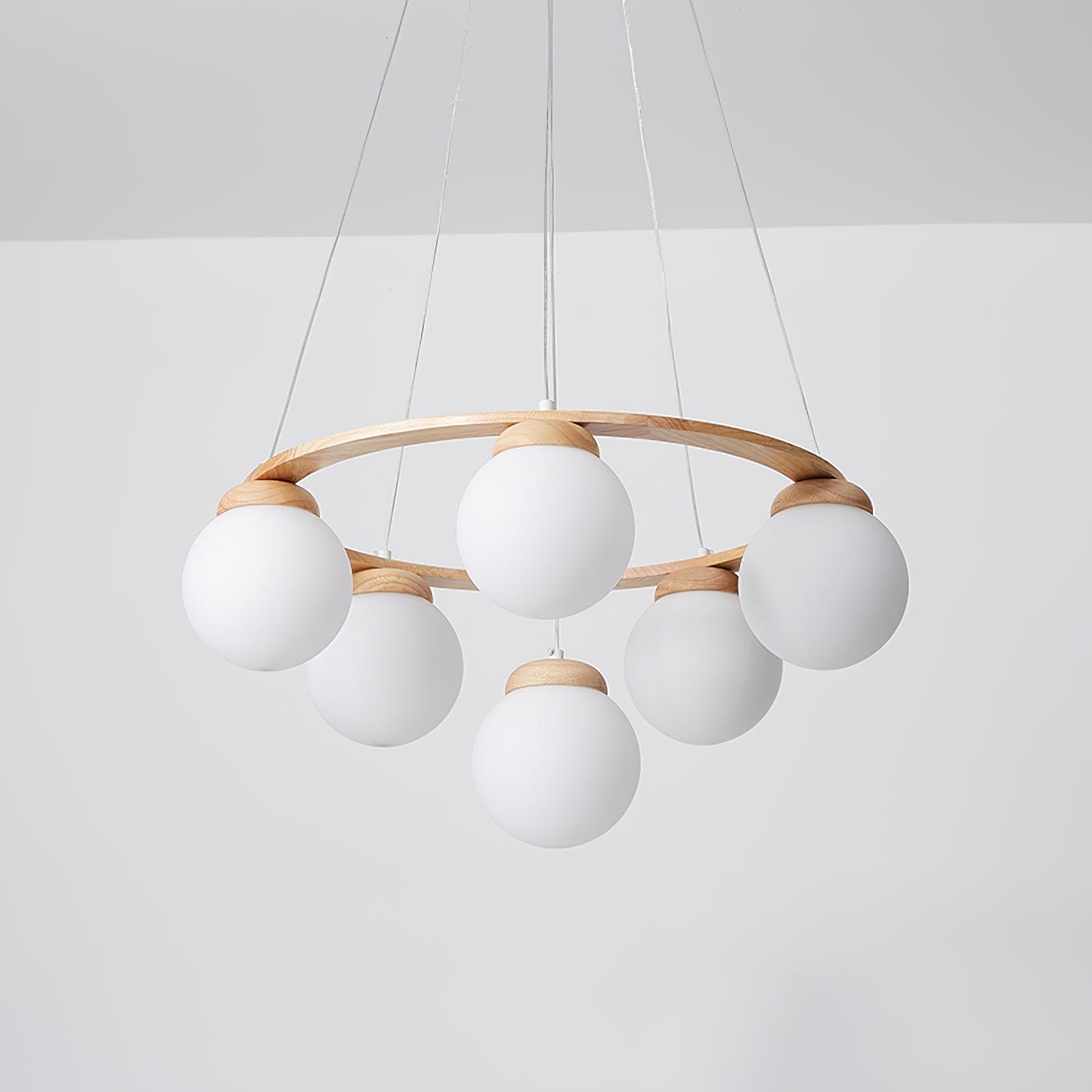 Lustra Chandelier Wood Ring Opal Glass Globes - Letslighting