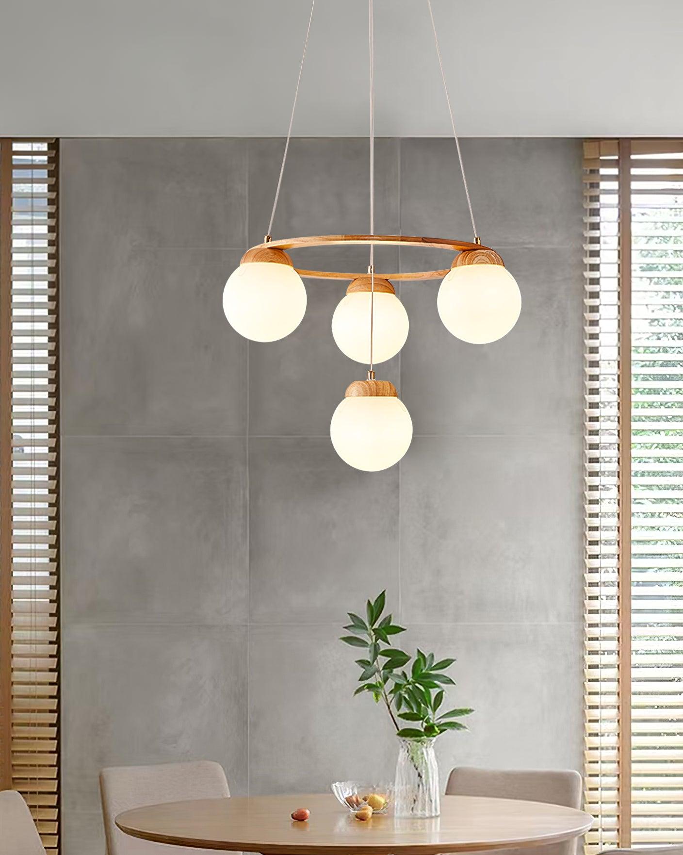 Lustra Chandelier Wood Ring Opal Glass Globes - Letslighting