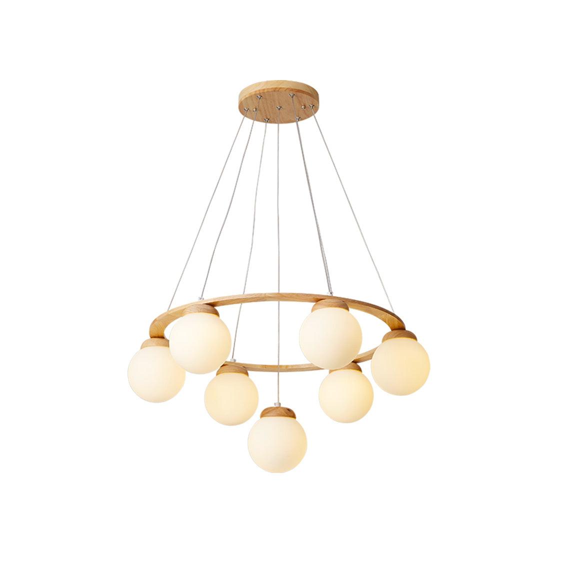 Lustra Chandelier Wood Ring Opal Glass Globes - Letslighting