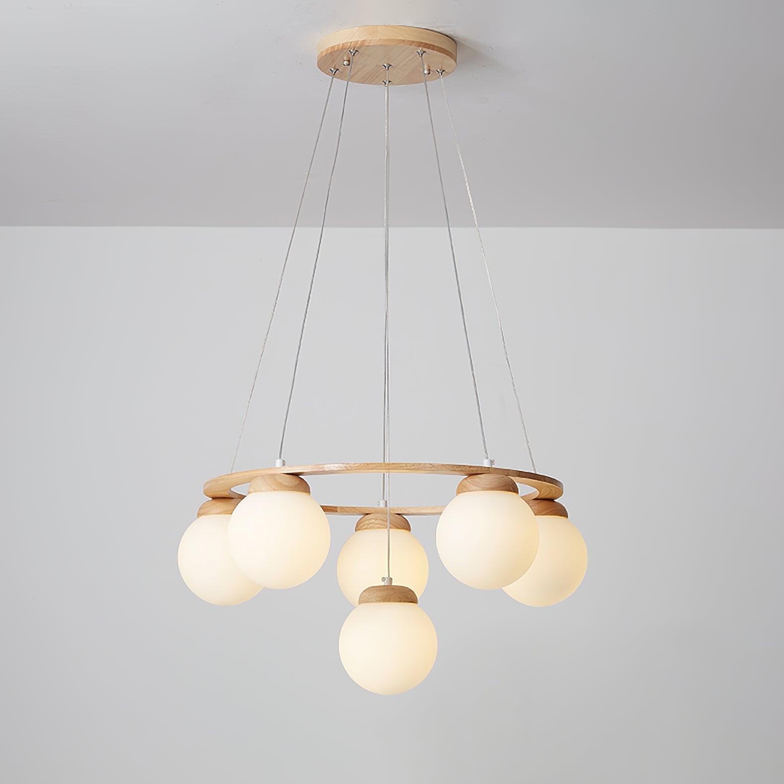 Lustra Chandelier Wood Ring Opal Glass Globes - Letslighting