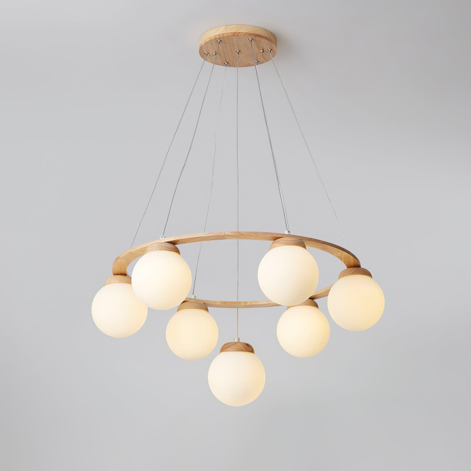 Lustra Chandelier Wood Ring Opal Glass Globes - Letslighting