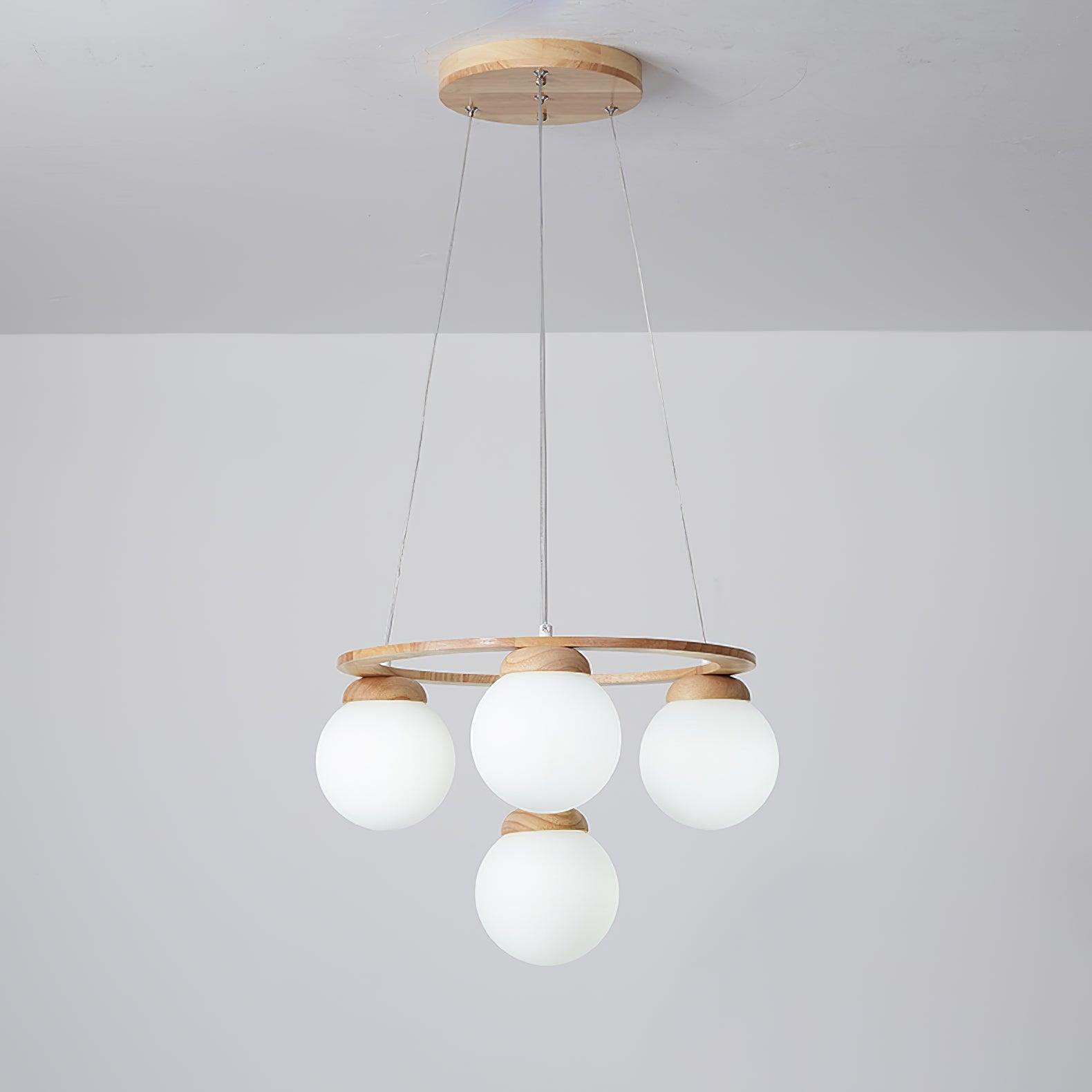 Lustra Chandelier Wood Ring Opal Glass Globes - Letslighting